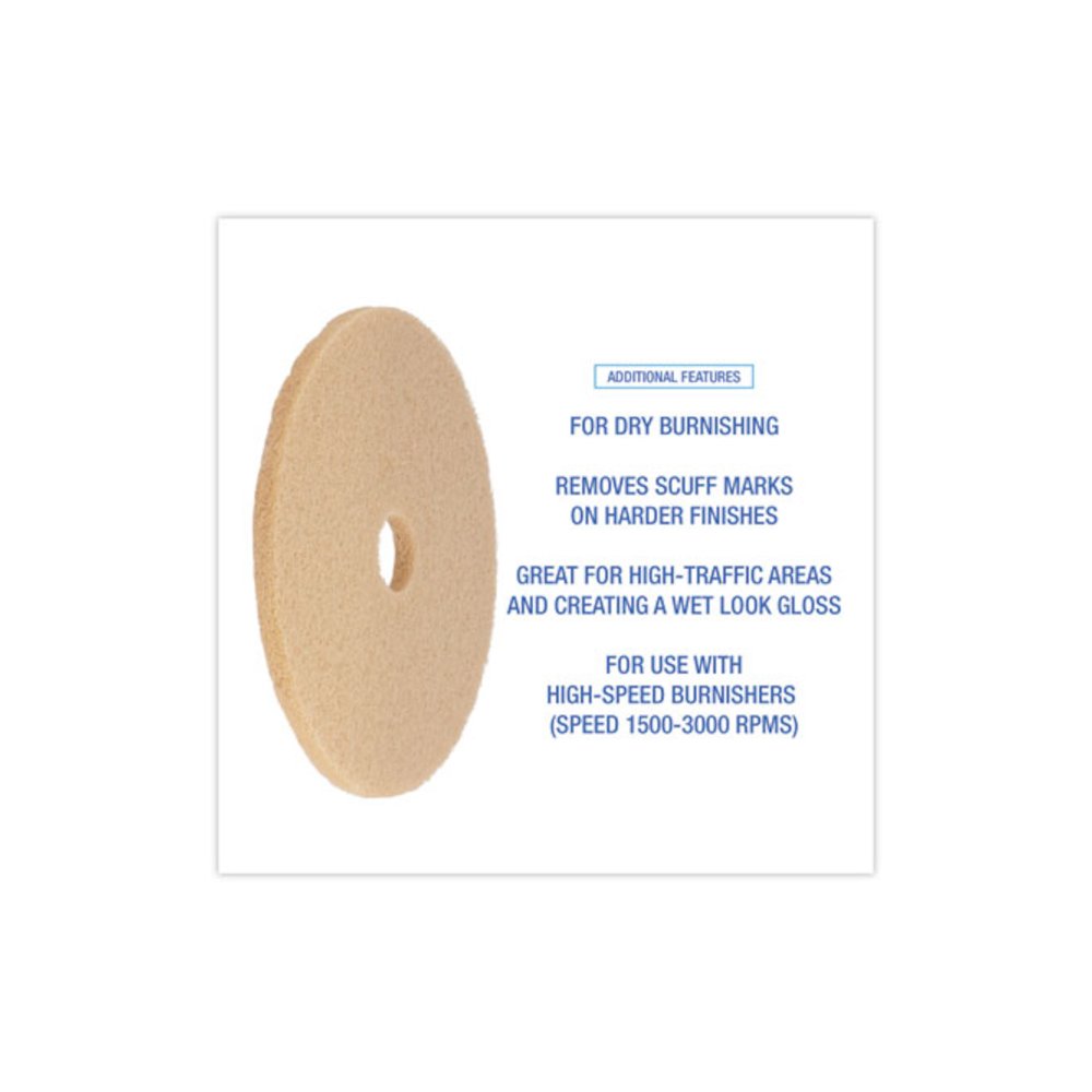 Burnishing Floor Pads, 20" Diameter, Tan, 5/Carton. Picture 4