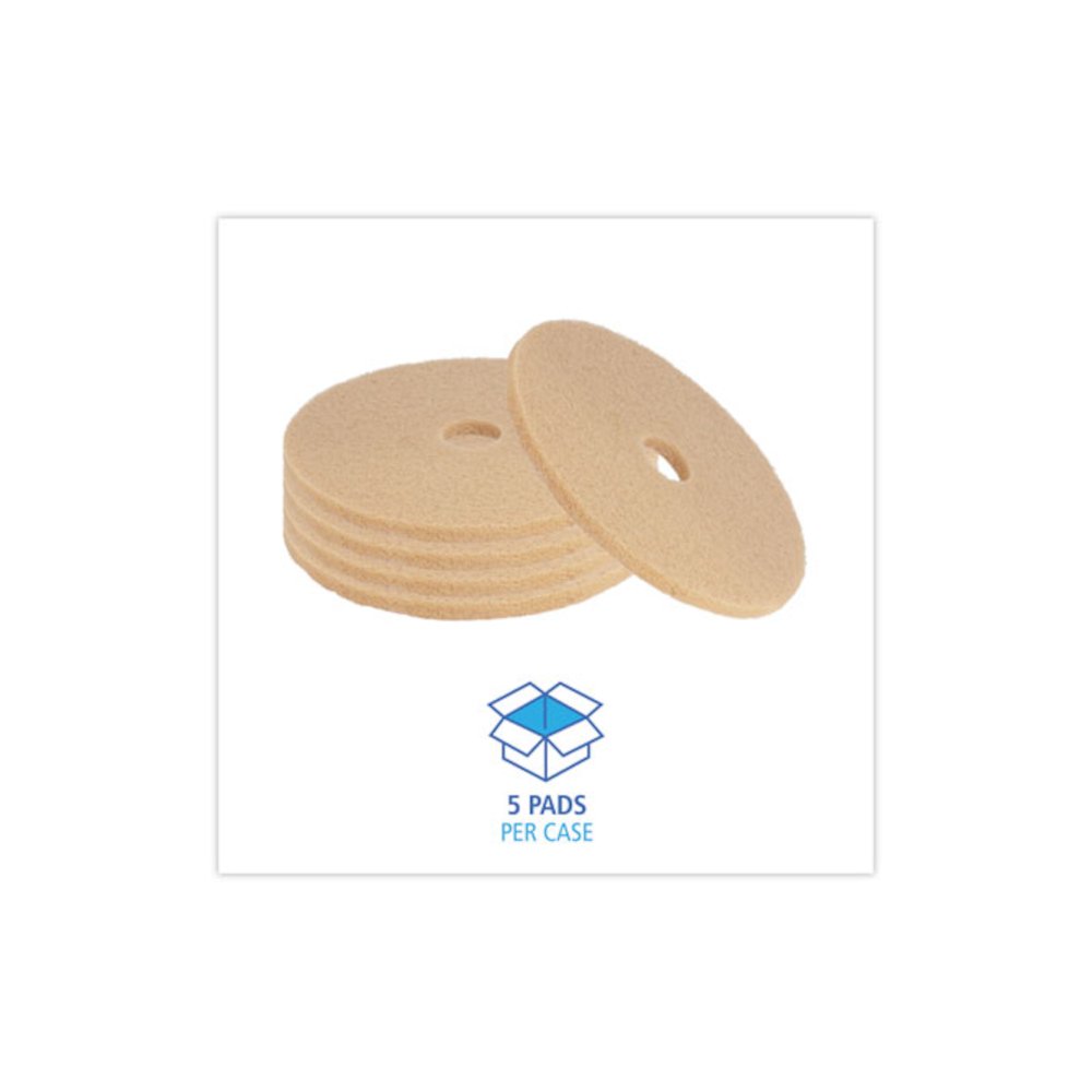 Burnishing Floor Pads, 20" Diameter, Tan, 5/Carton. Picture 3