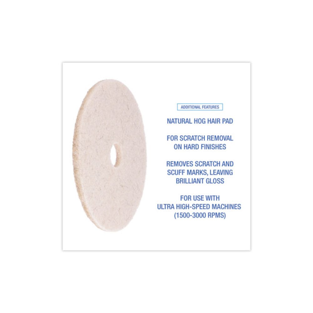 Natural Hog Hair Burnishing Floor Pads, 20" Diameter, Tan, 5/Carton. Picture 4