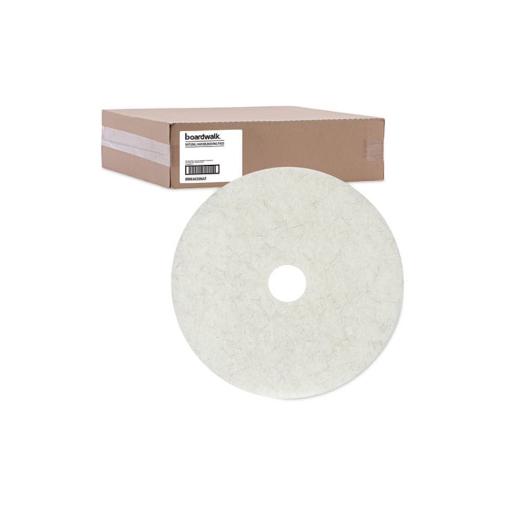 Natural Burnishing Floor Pads, 20" Diameter, White, 5/Carton. Picture 5