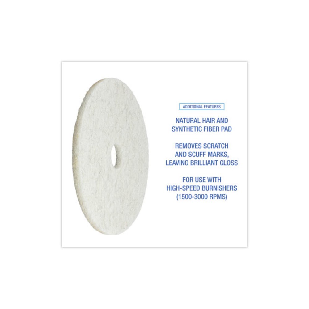 Natural Burnishing Floor Pads, 20" Diameter, White, 5/Carton. Picture 4