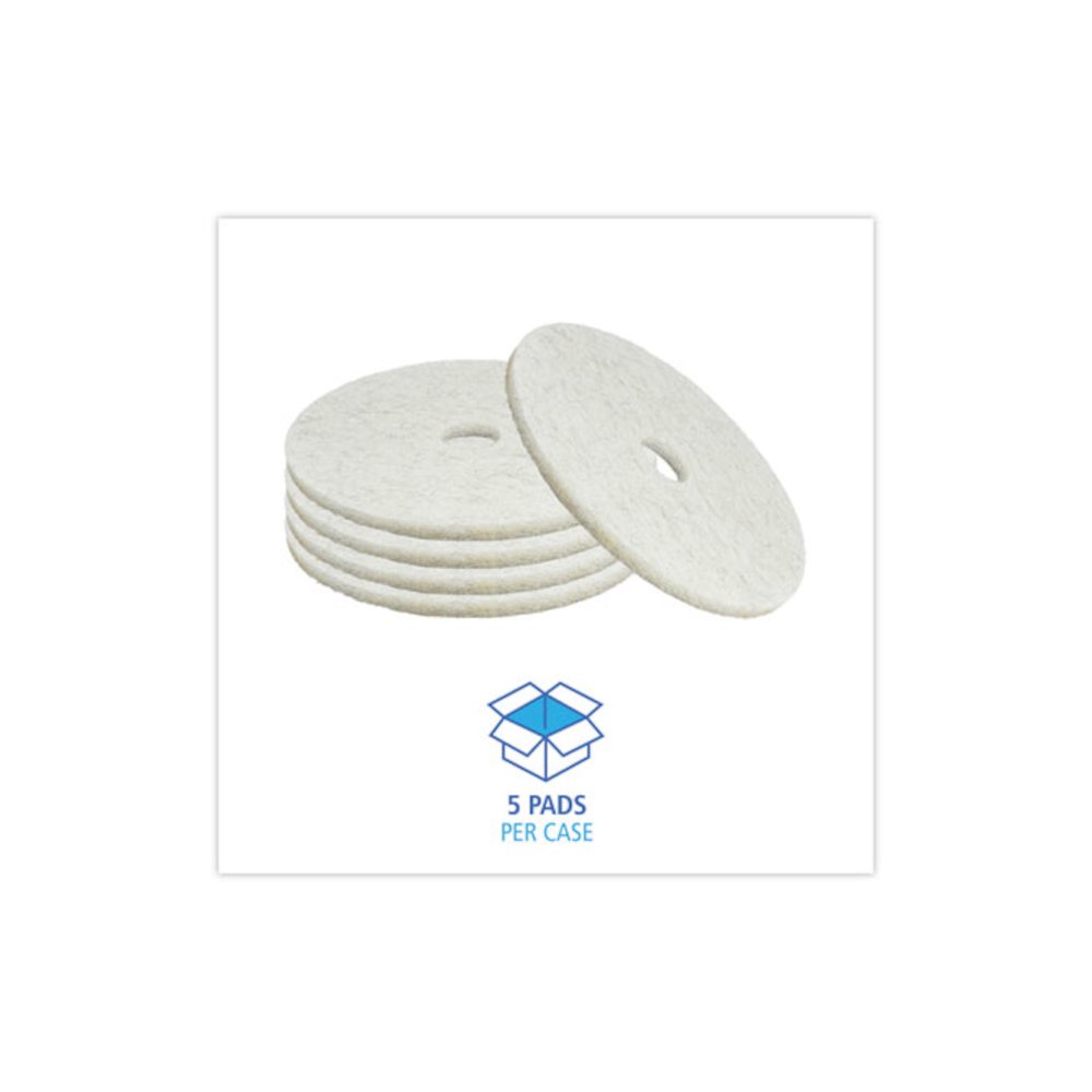 Natural Burnishing Floor Pads, 20" Diameter, White, 5/Carton. Picture 3