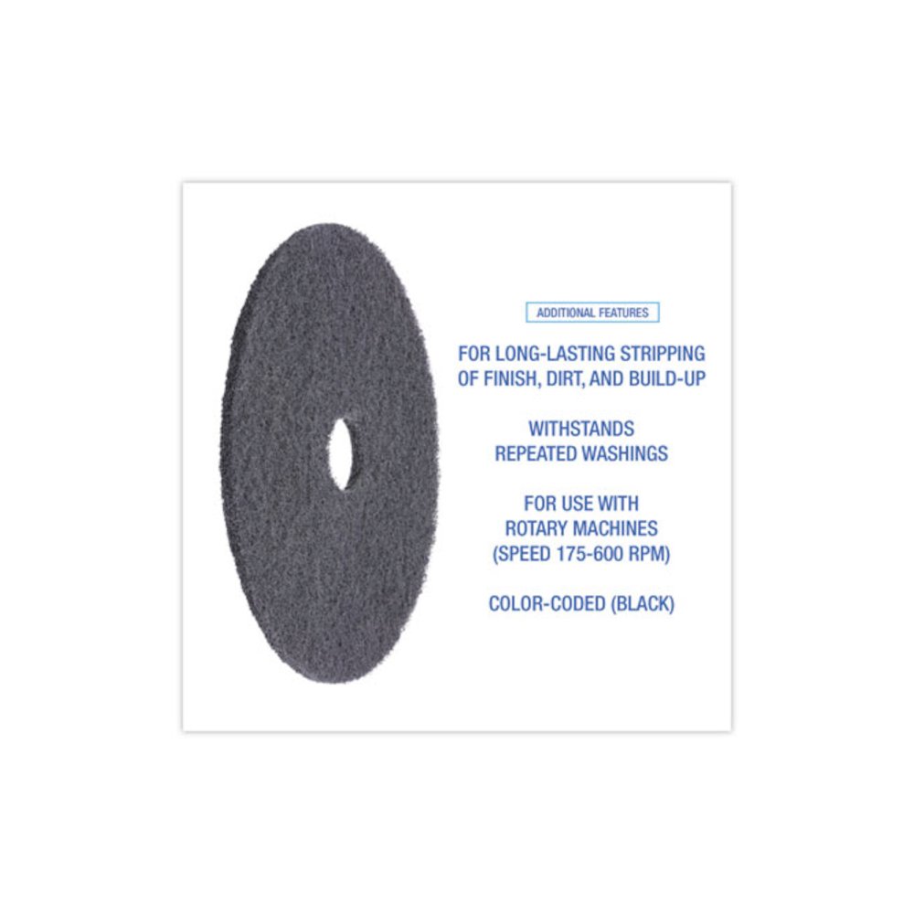 High Performance Stripping Floor Pads, 20" Diameter, Black, 5/Carton. Picture 4