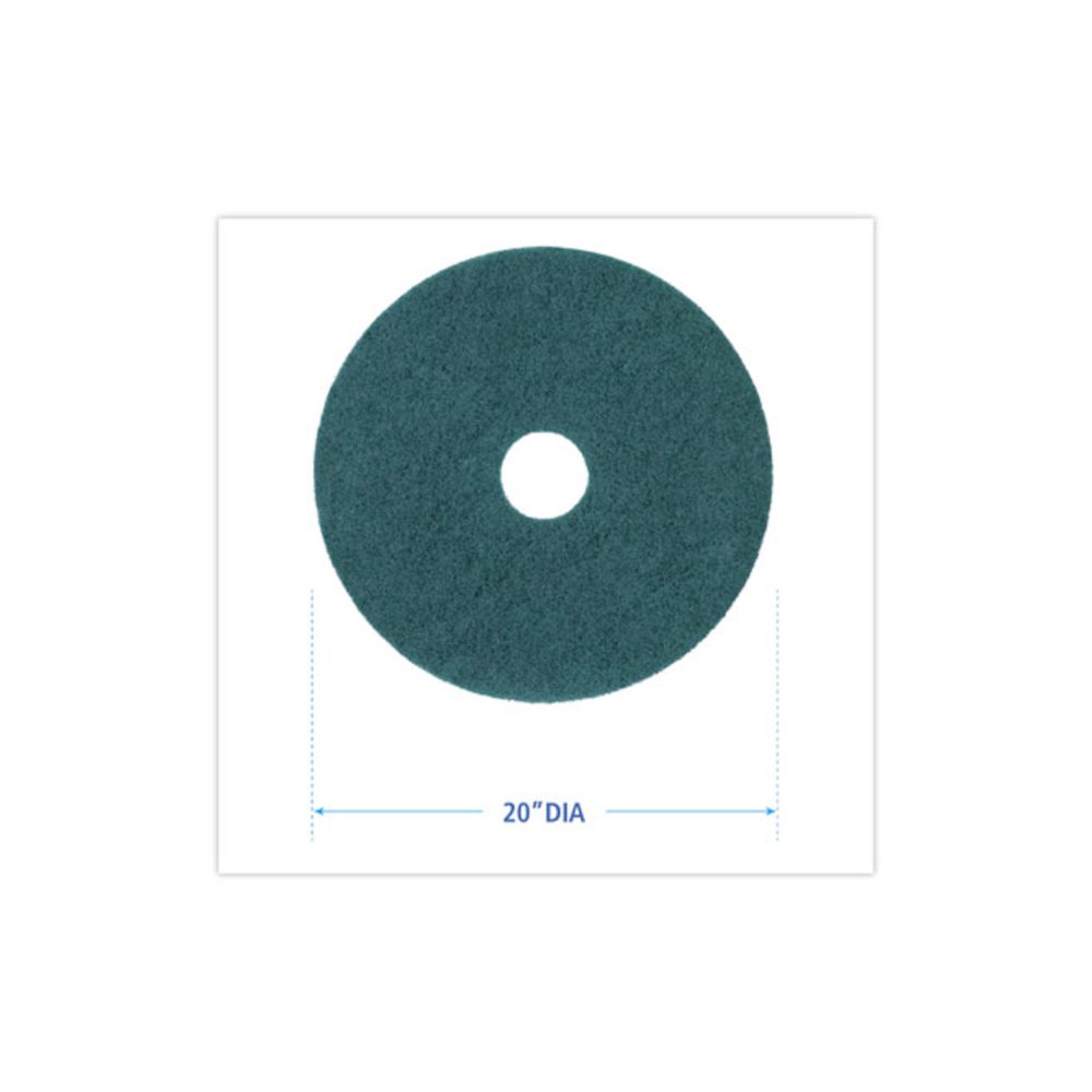 Heavy-Duty Scrubbing Floor Pads, 20" Diameter, Green, 5/Carton. Picture 2