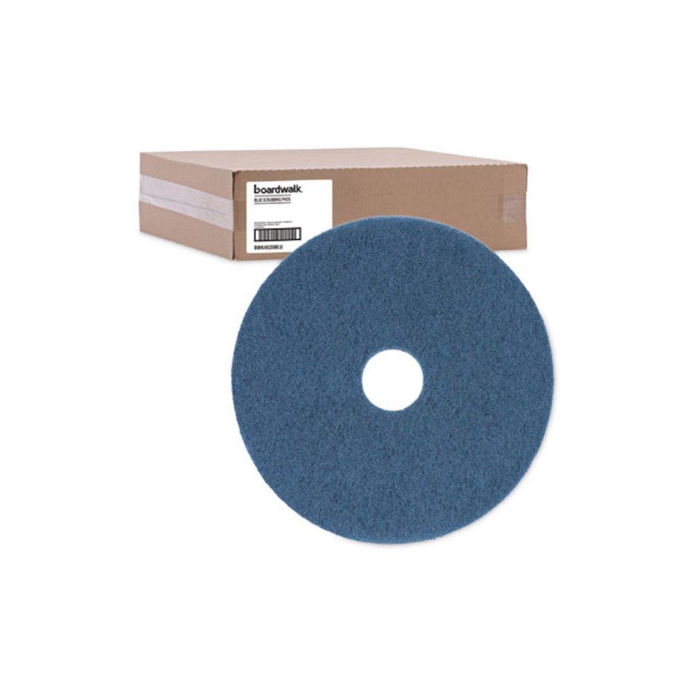 Scrubbing Floor Pads, 20" Diameter, Blue, 5/Carton. Picture 5