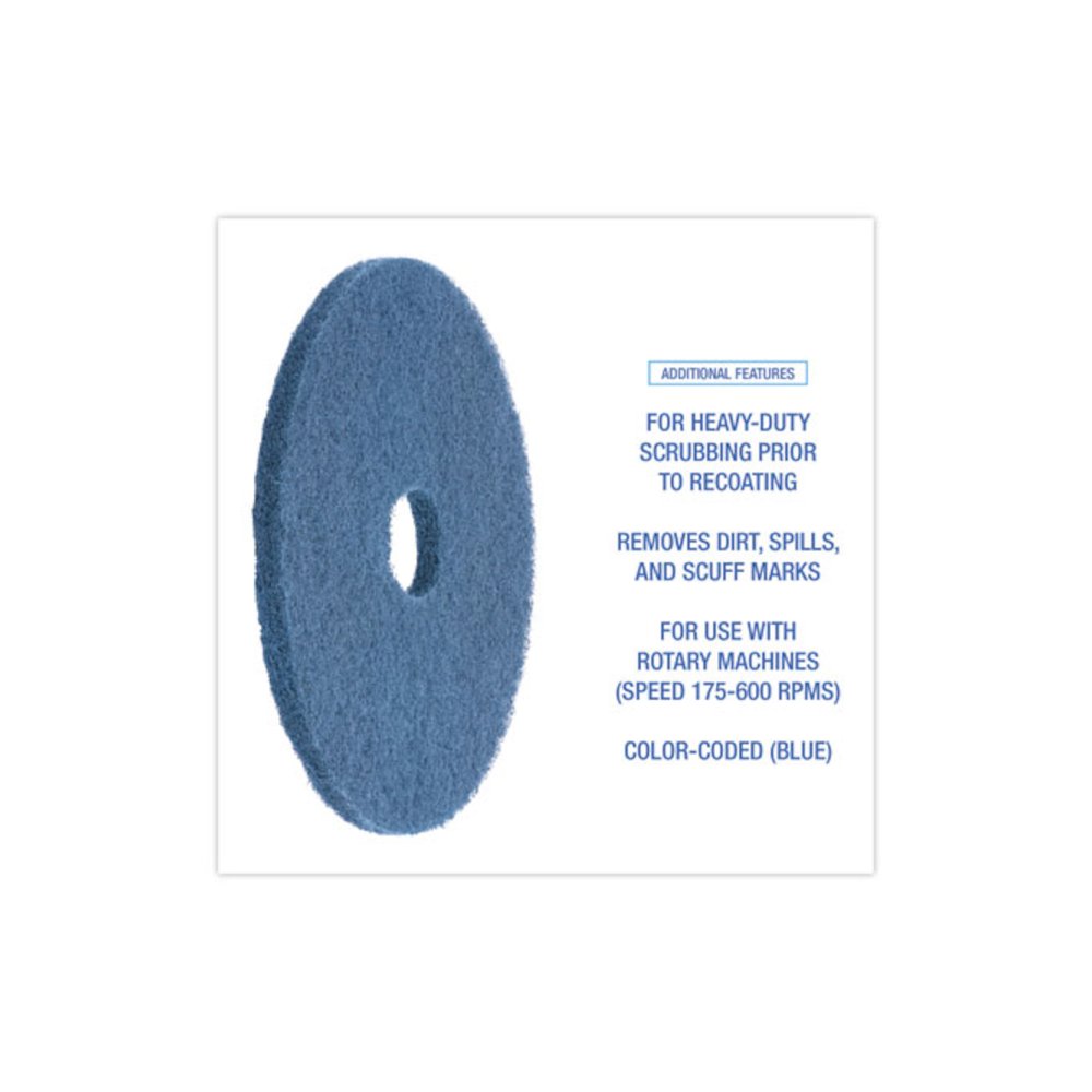 Scrubbing Floor Pads, 20" Diameter, Blue, 5/Carton. Picture 4