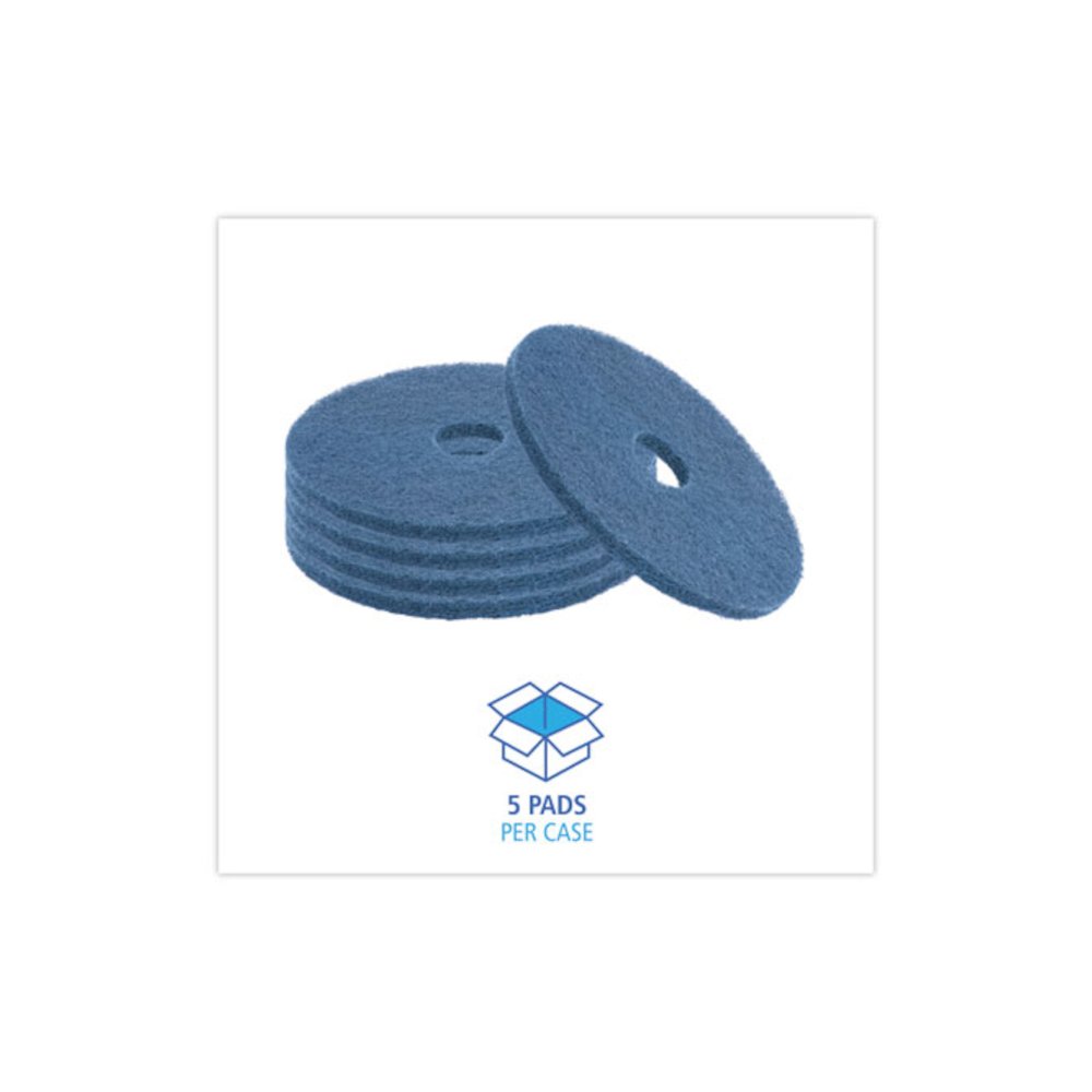 Scrubbing Floor Pads, 20" Diameter, Blue, 5/Carton. Picture 3