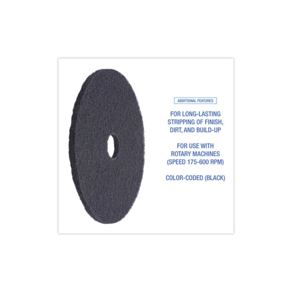 Stripping Floor Pads, 20" Diameter, Black, 5/Carton. Picture 4