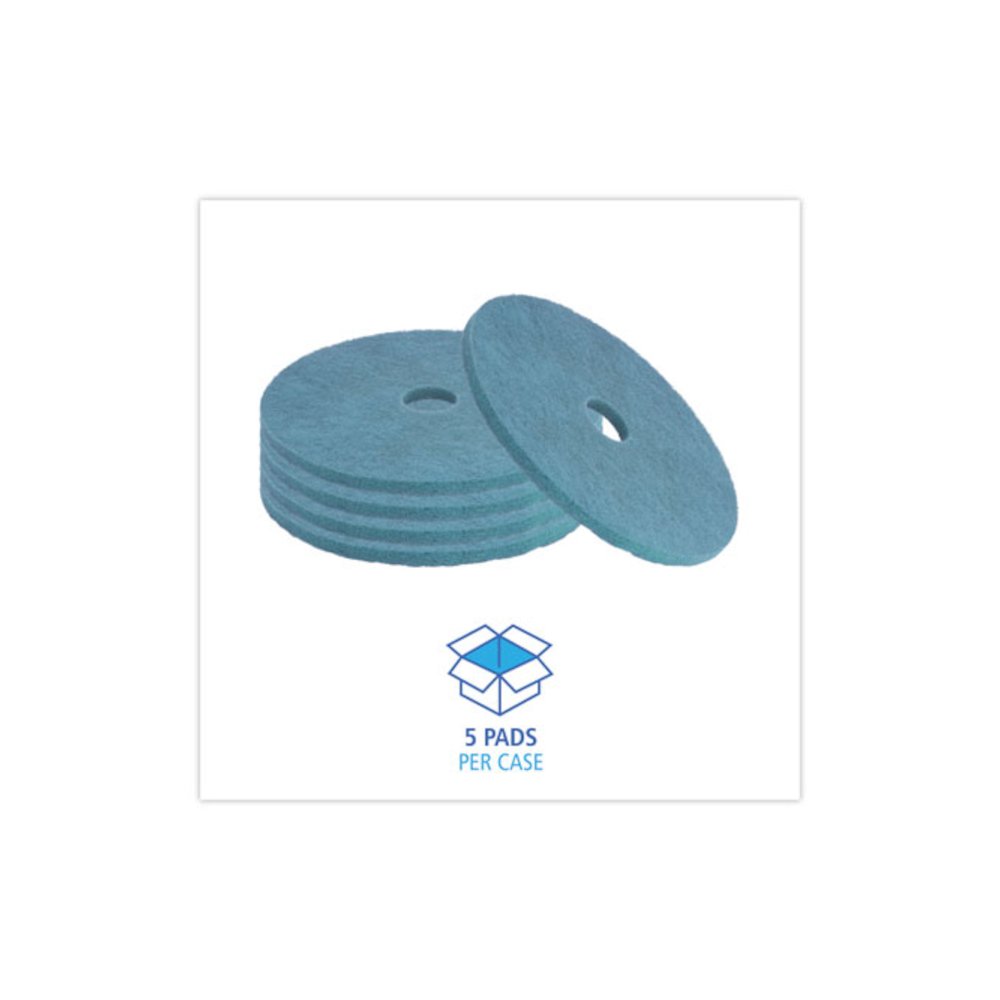 Burnishing Floor Pads, 20" Diameter, Aqua, 5/Carton. Picture 3