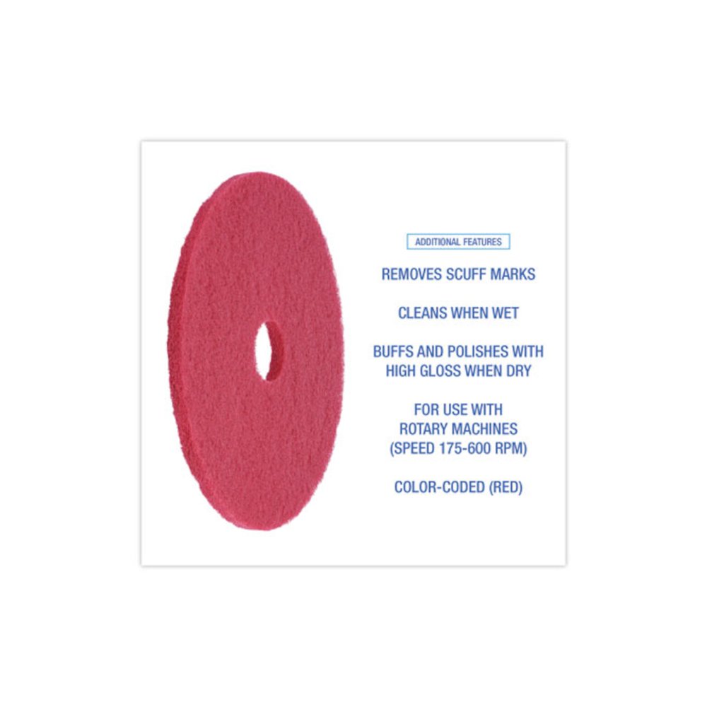 Buffing Floor Pads, 19" Diameter, Red, 5/Carton. Picture 4