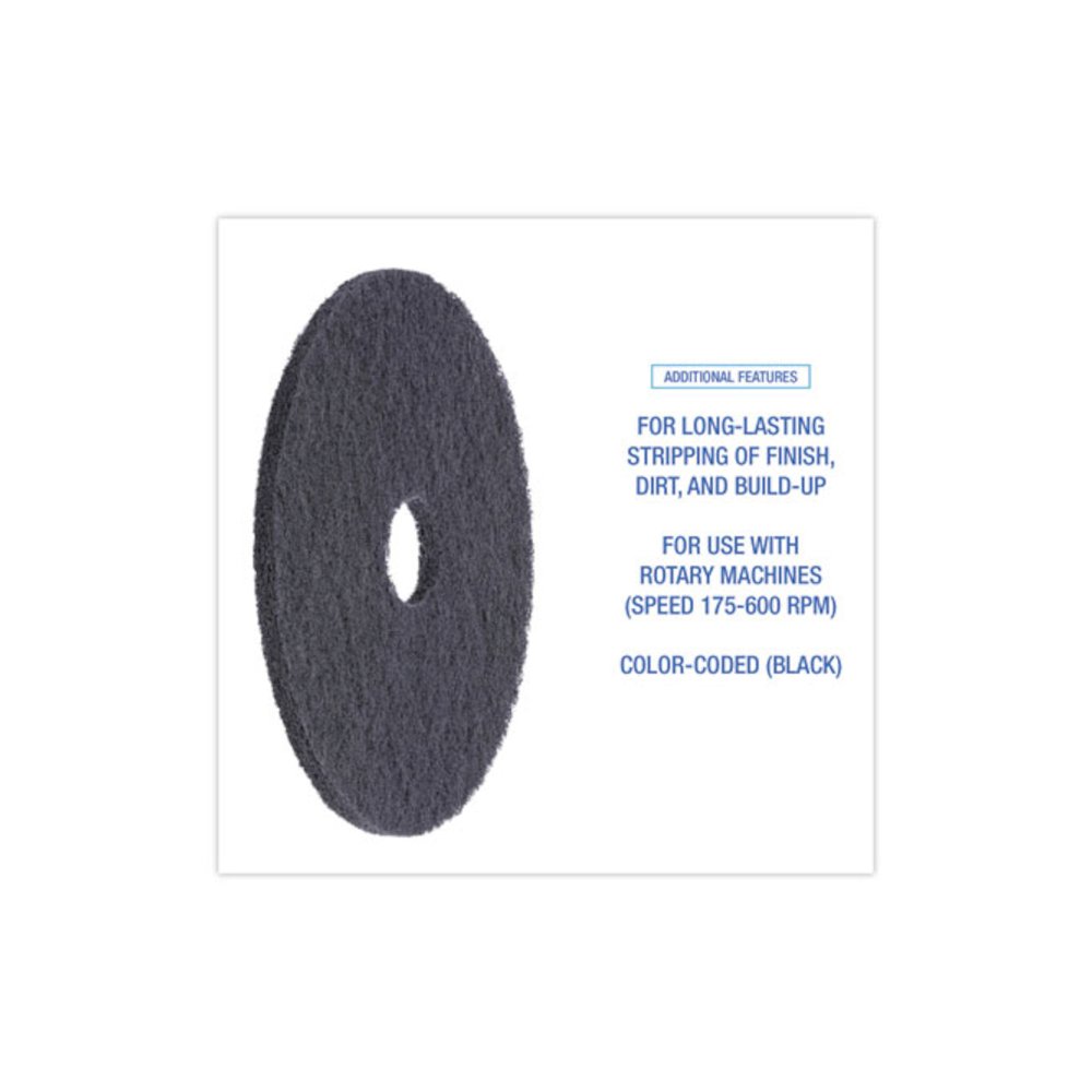 Stripping Floor Pads, 19" Diameter, Black, 5/Carton. Picture 4