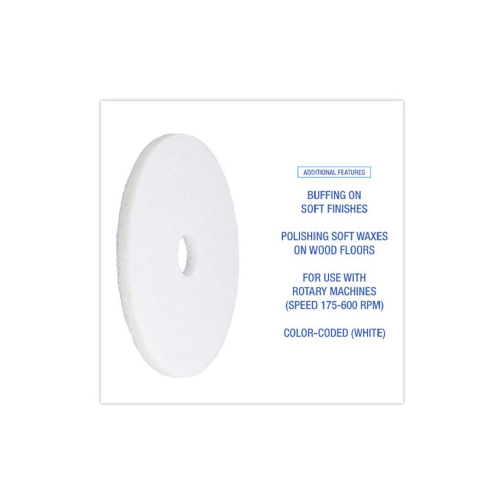Polishing Floor Pads, 18" Diameter, White, 5/Carton. Picture 4