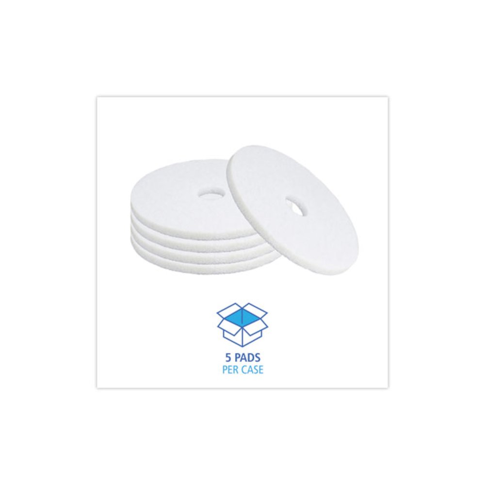 Polishing Floor Pads, 18" Diameter, White, 5/Carton. Picture 3