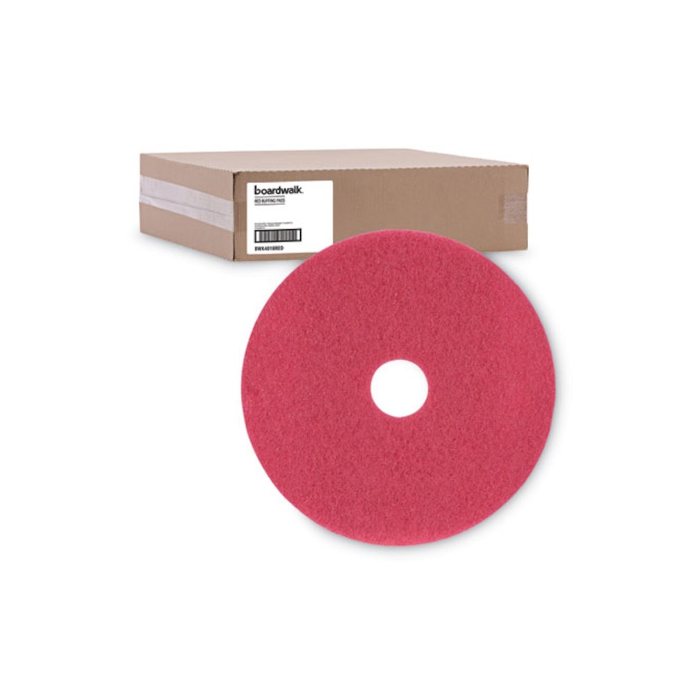 Buffing Floor Pads, 18" Diameter, Red, 5/Carton. Picture 5