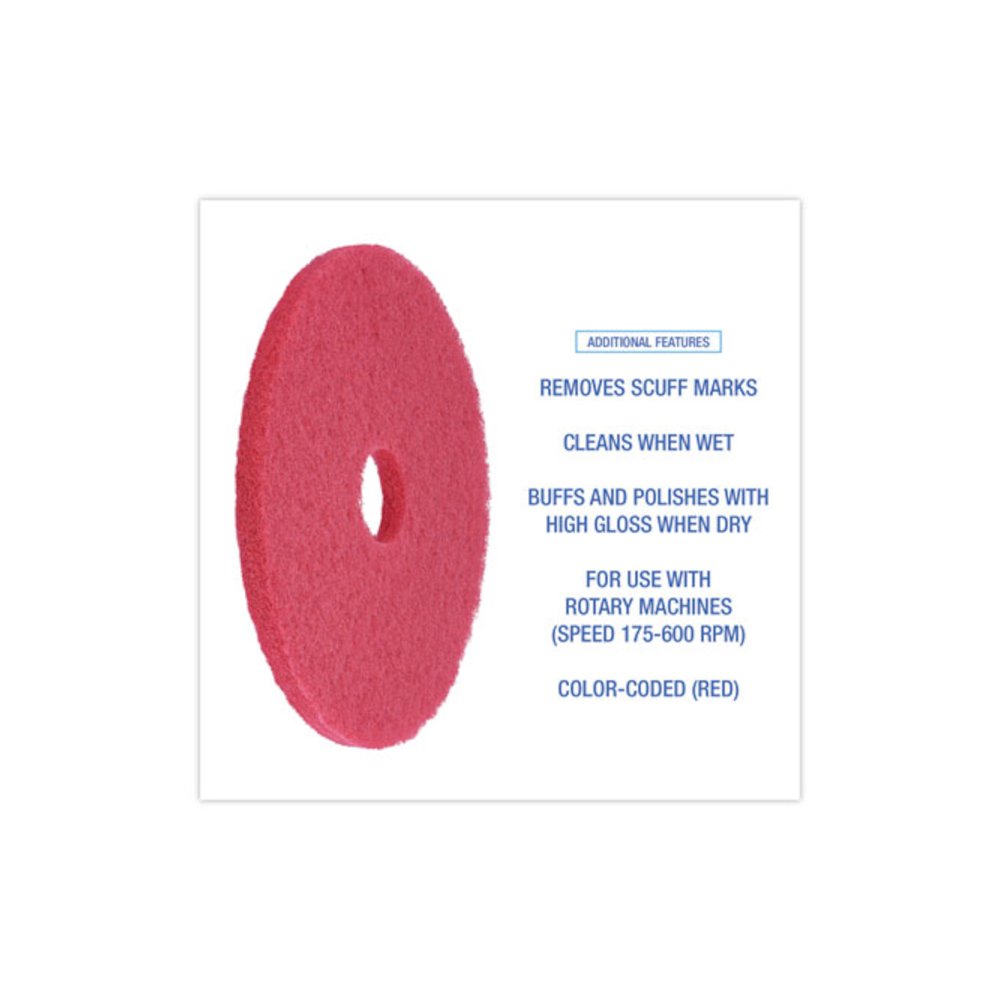 Buffing Floor Pads, 18" Diameter, Red, 5/Carton. Picture 4