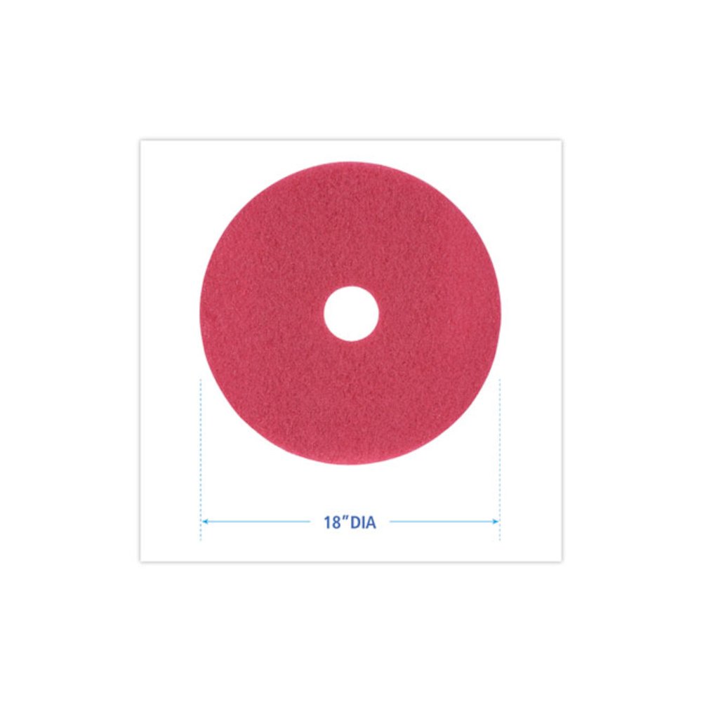 Buffing Floor Pads, 18" Diameter, Red, 5/Carton. Picture 2