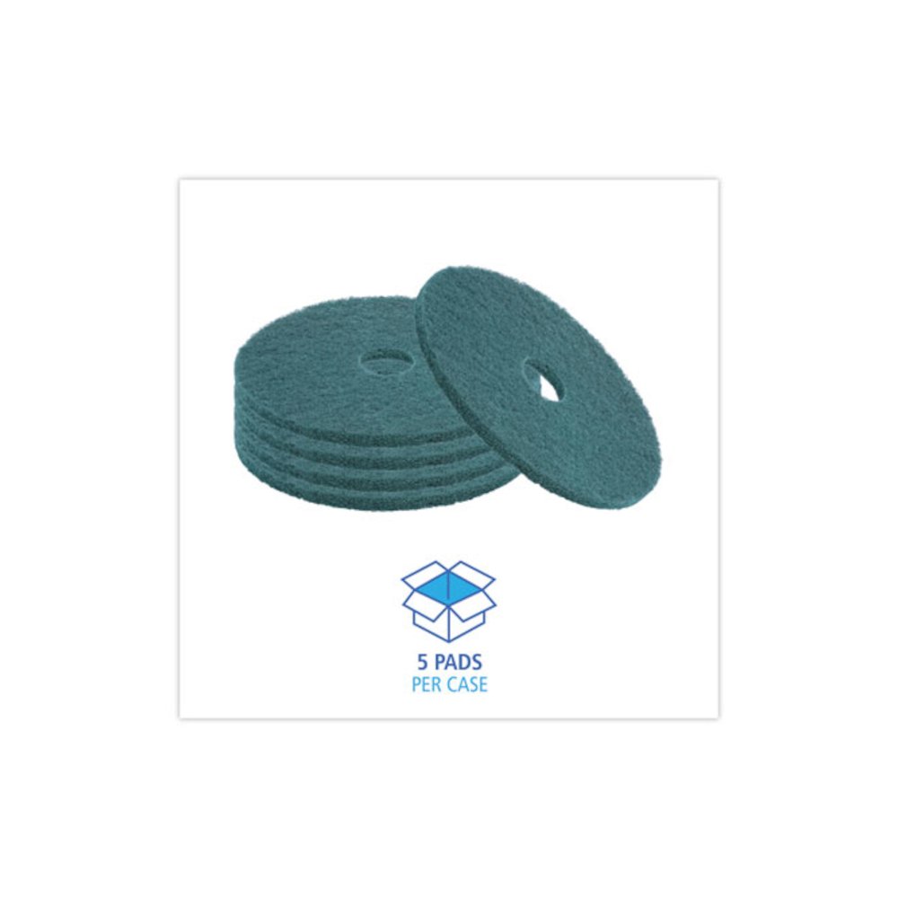 Heavy-Duty Scrubbing Floor Pads, 18" Diameter, Green, 5/Carton. Picture 3