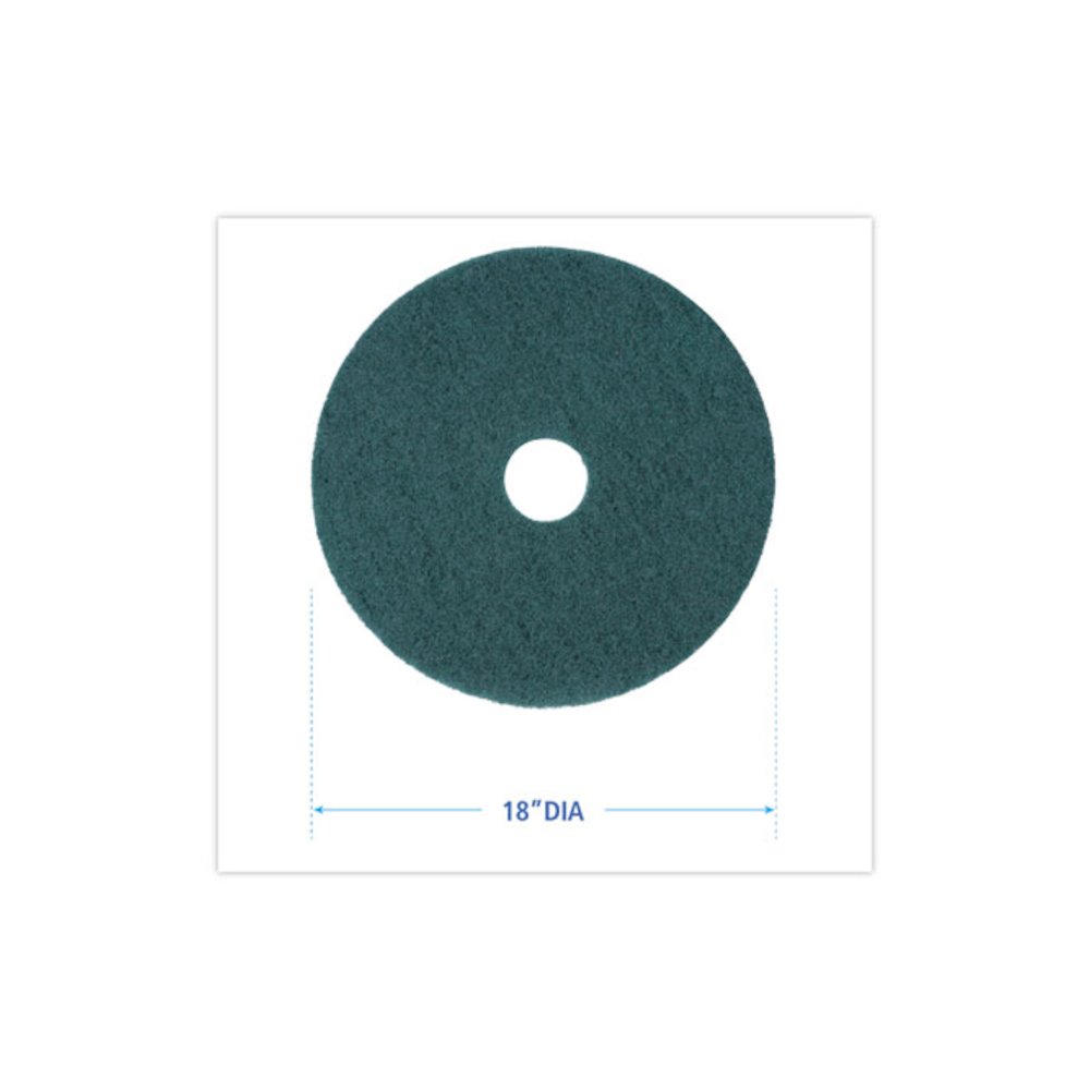 Heavy-Duty Scrubbing Floor Pads, 18" Diameter, Green, 5/Carton. Picture 2