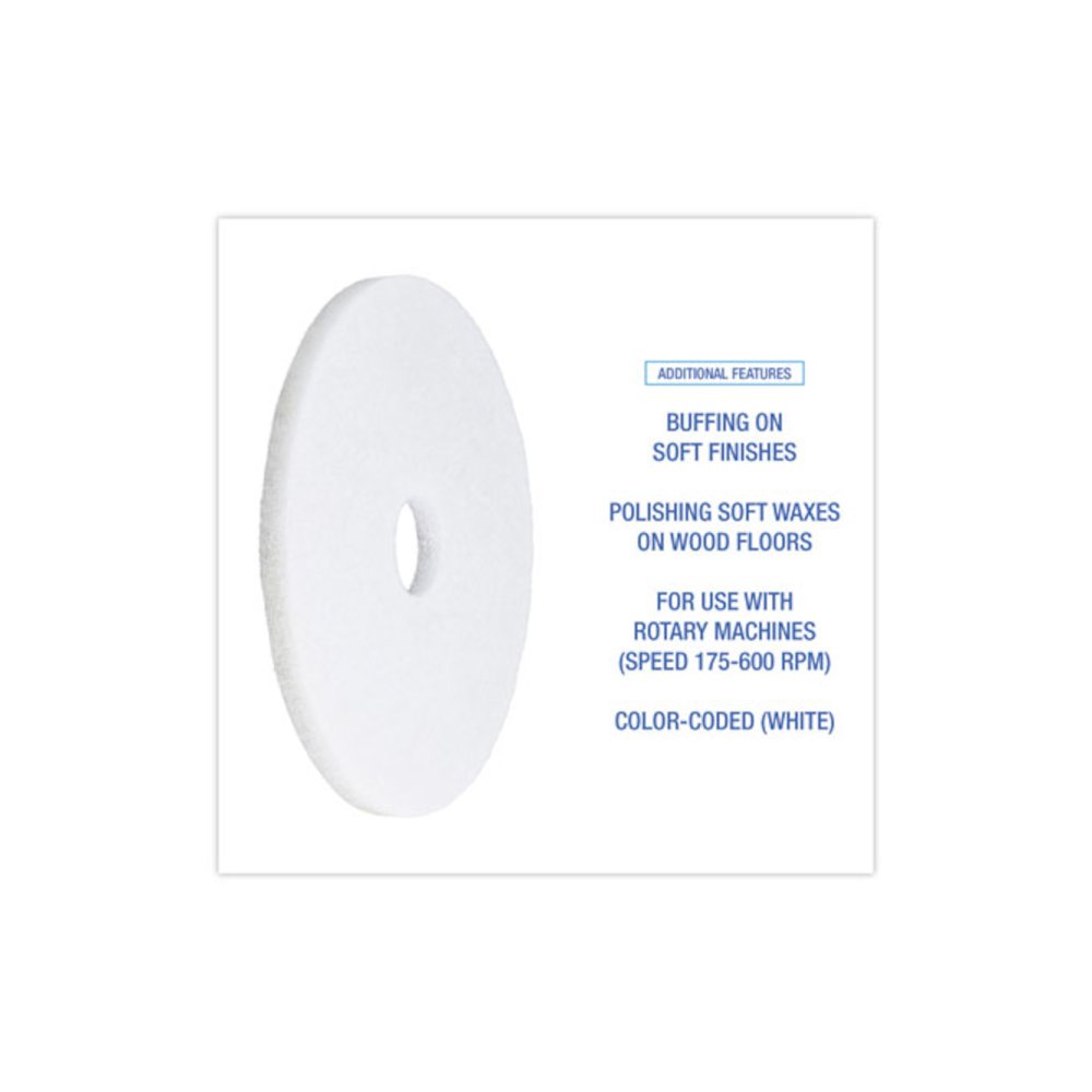 Polishing Floor Pads, 17" Diameter, White, 5/Carton. Picture 4