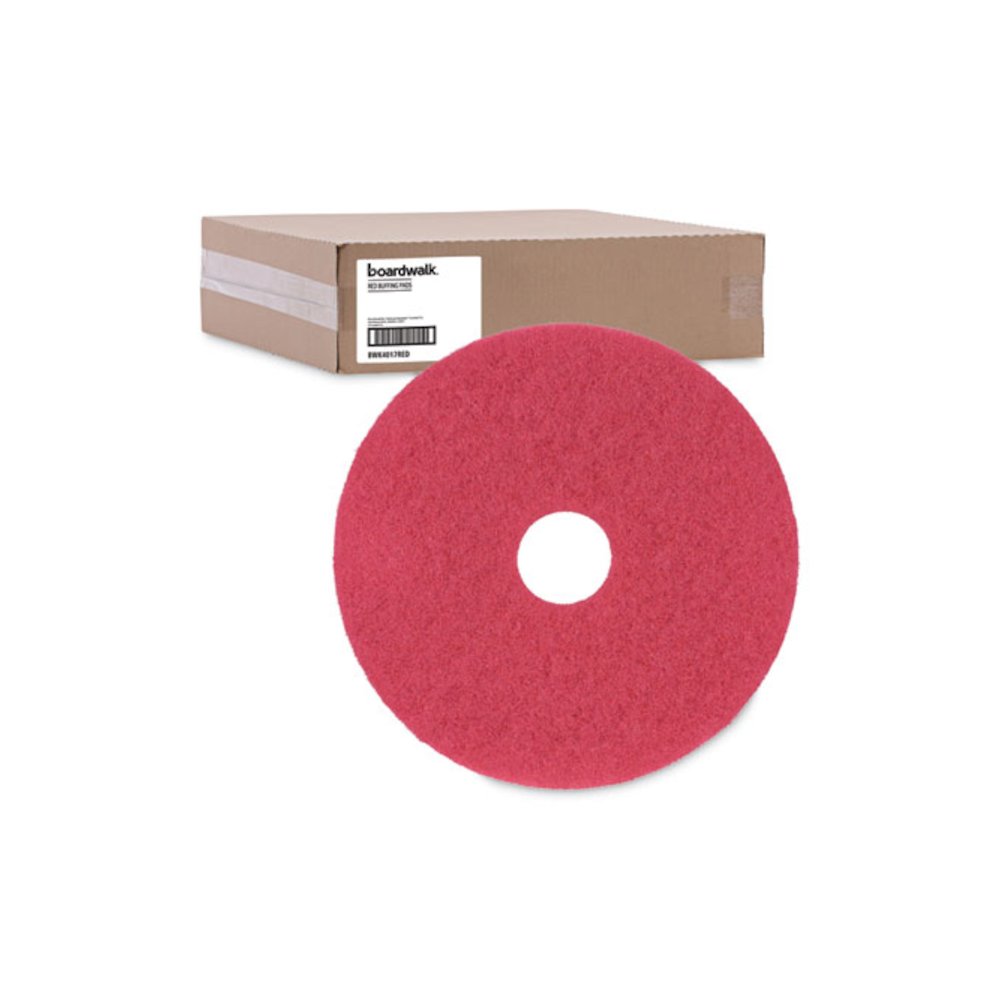Buffing Floor Pads, 17" Diameter, Red, 5/Carton. Picture 5