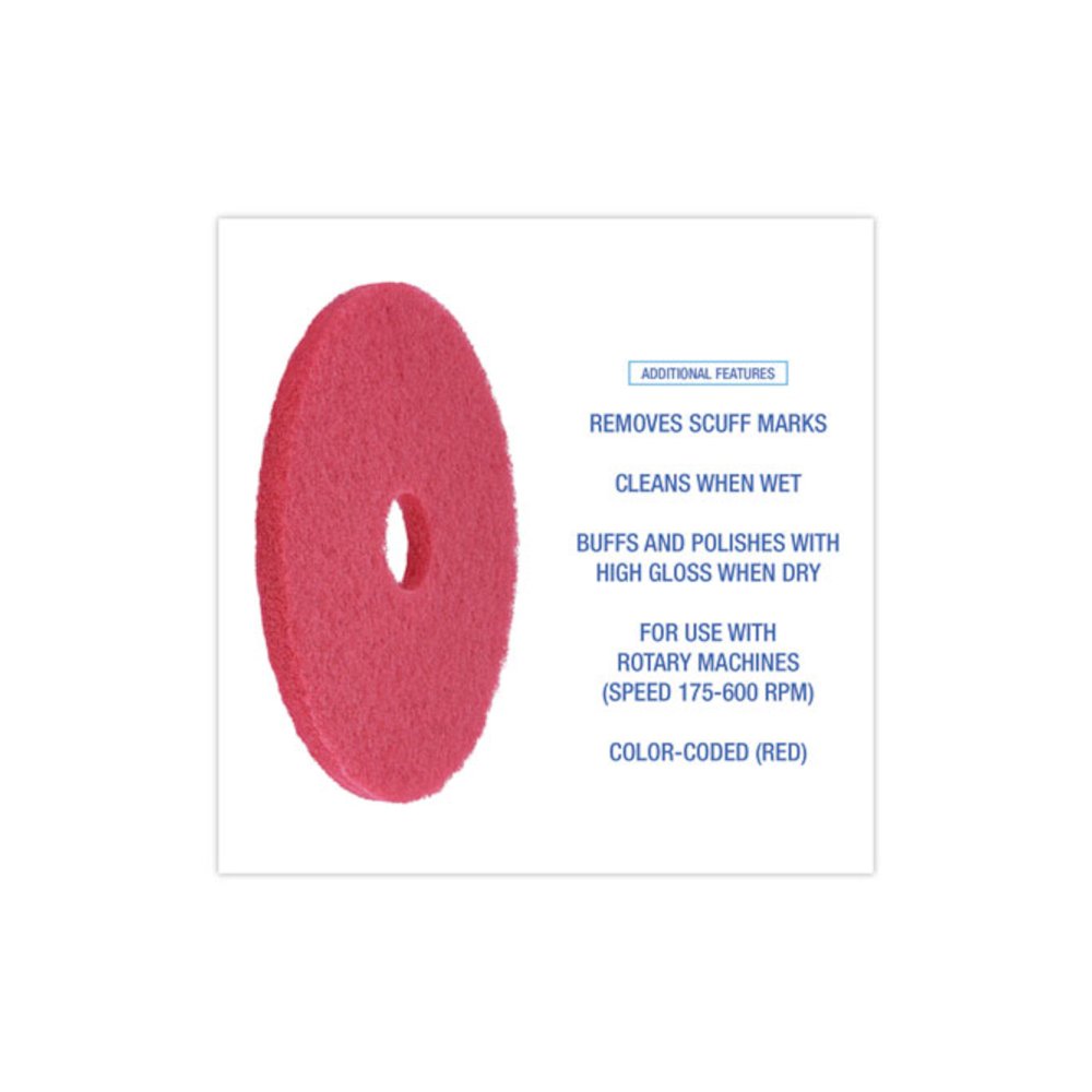 Buffing Floor Pads, 17" Diameter, Red, 5/Carton. Picture 4