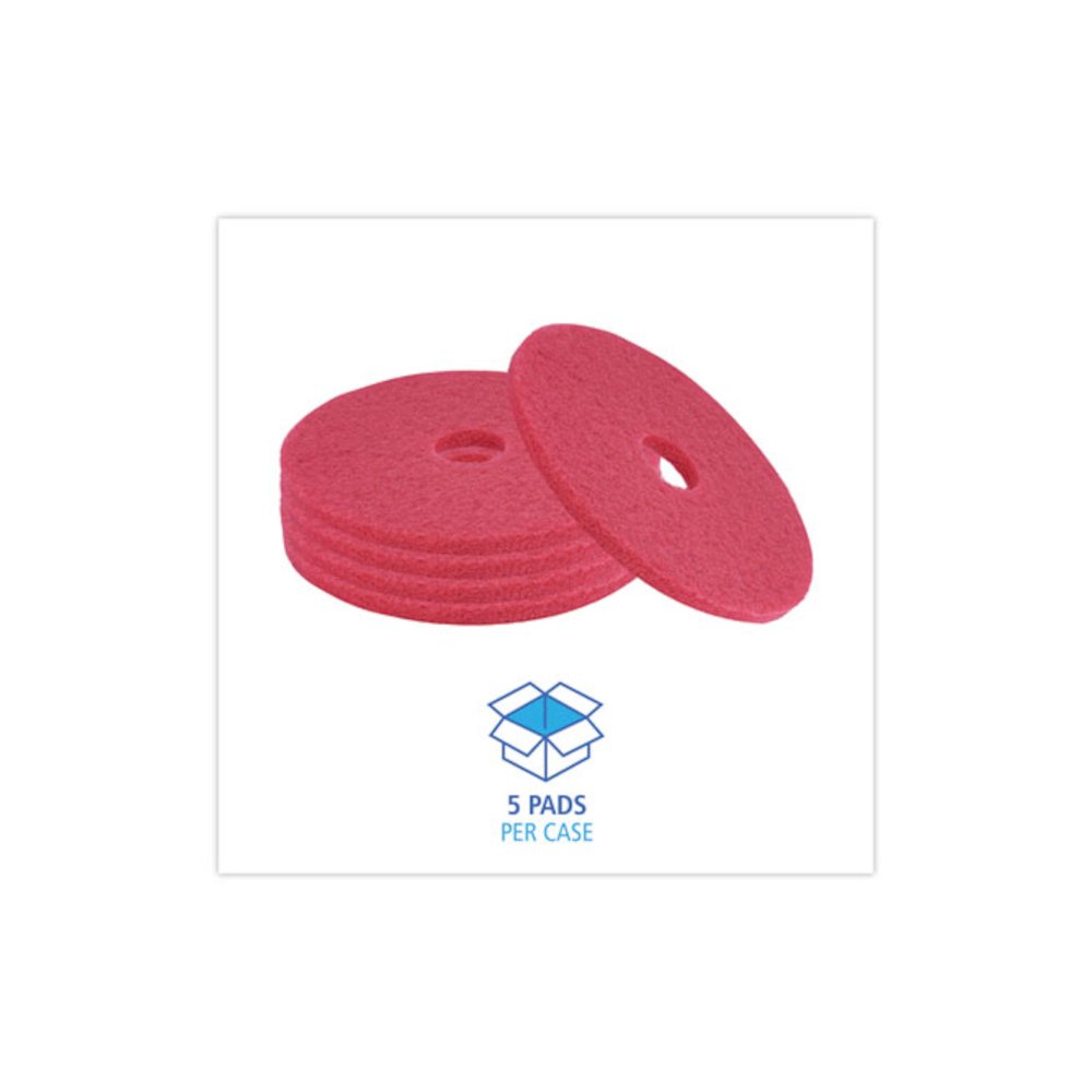Buffing Floor Pads, 17" Diameter, Red, 5/Carton. Picture 3