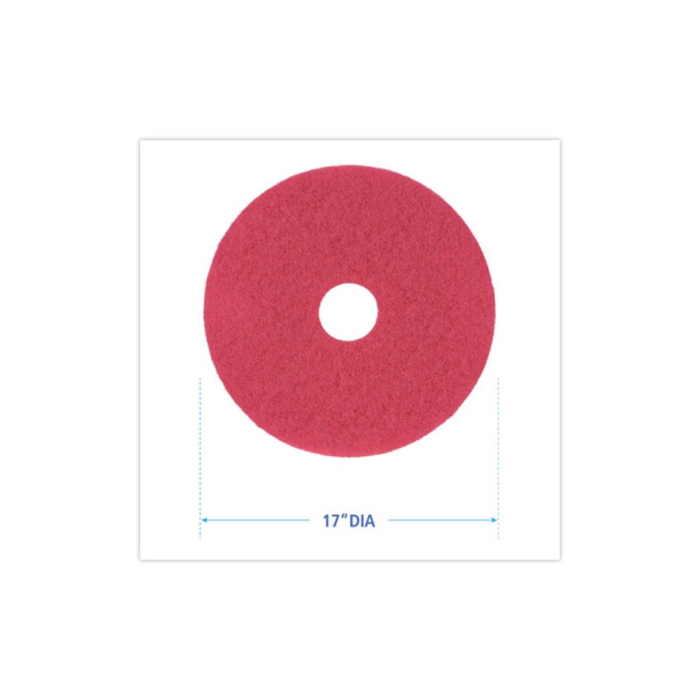 Buffing Floor Pads, 17" Diameter, Red, 5/Carton. Picture 2