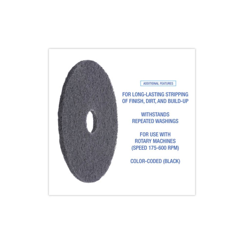 High Performance Stripping Floor Pads, 17" Diameter, Black, 5/Carton. Picture 4