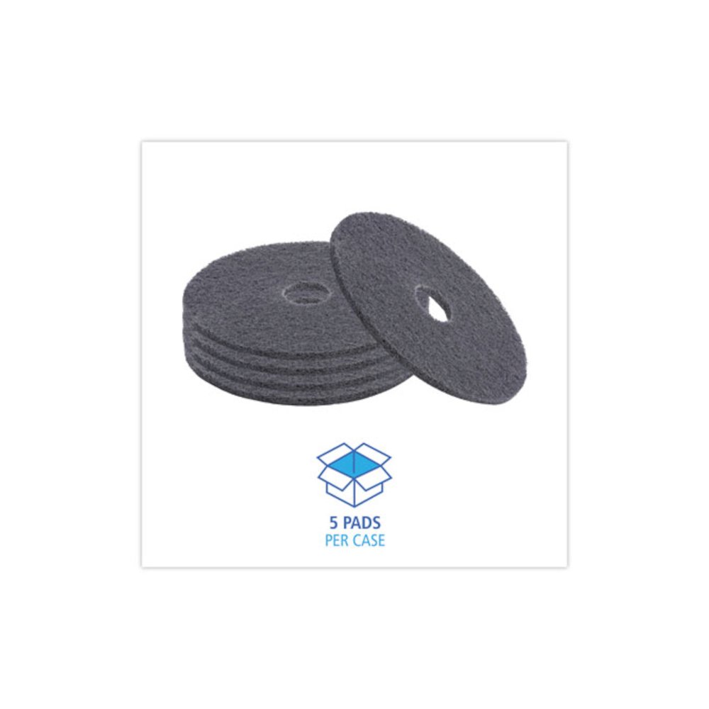 High Performance Stripping Floor Pads, 17" Diameter, Black, 5/Carton. Picture 3