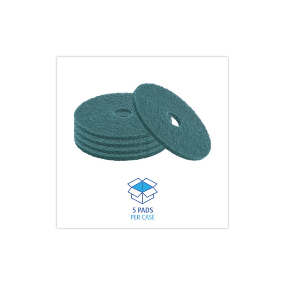 Heavy-Duty Scrubbing Floor Pads, 17" Diameter, Green, 5/Carton. Picture 3