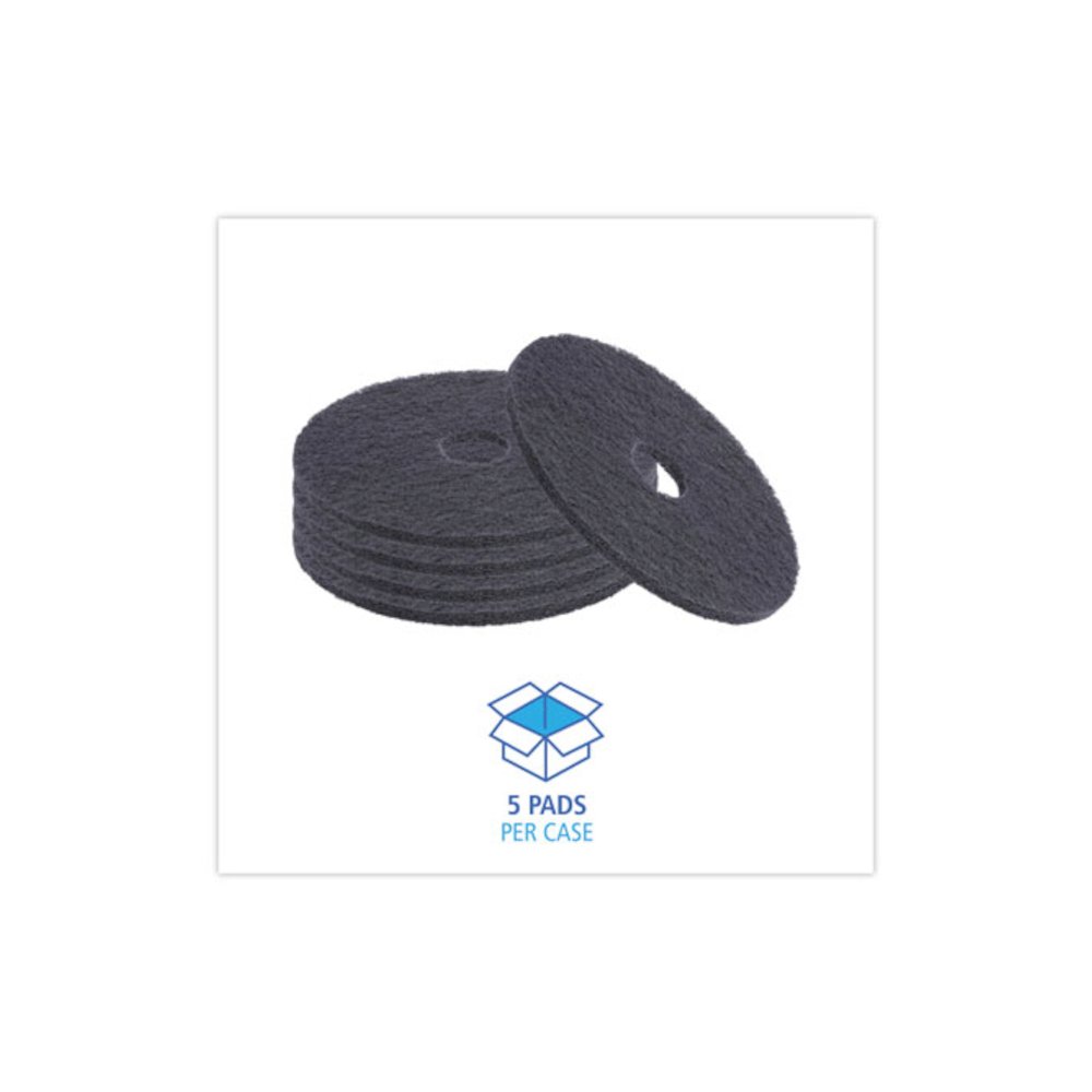 Stripping Floor Pads, 17" Diameter, Black, 5/Carton. Picture 3