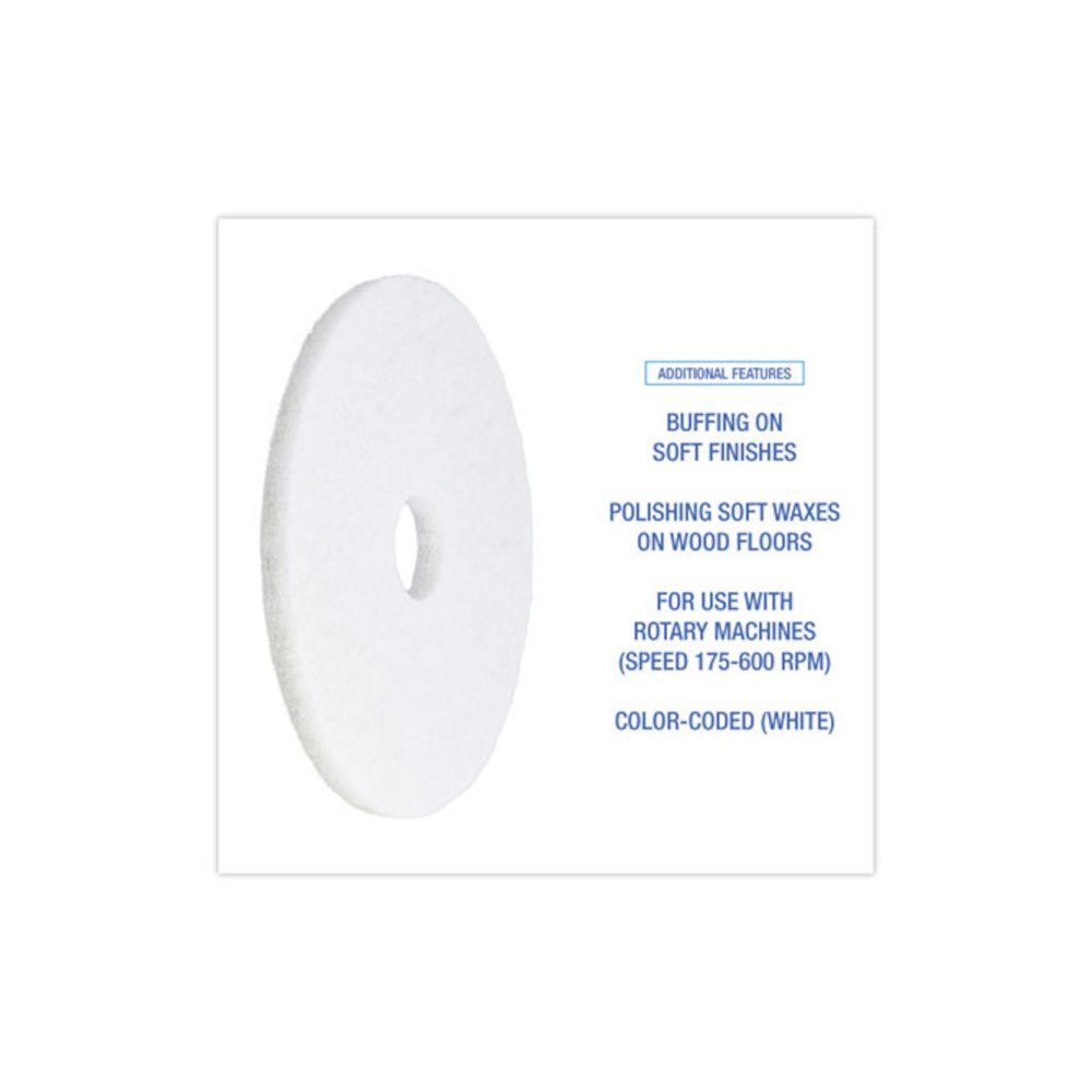 Polishing Floor Pads, 16" Diameter, White, 5/Carton. Picture 4