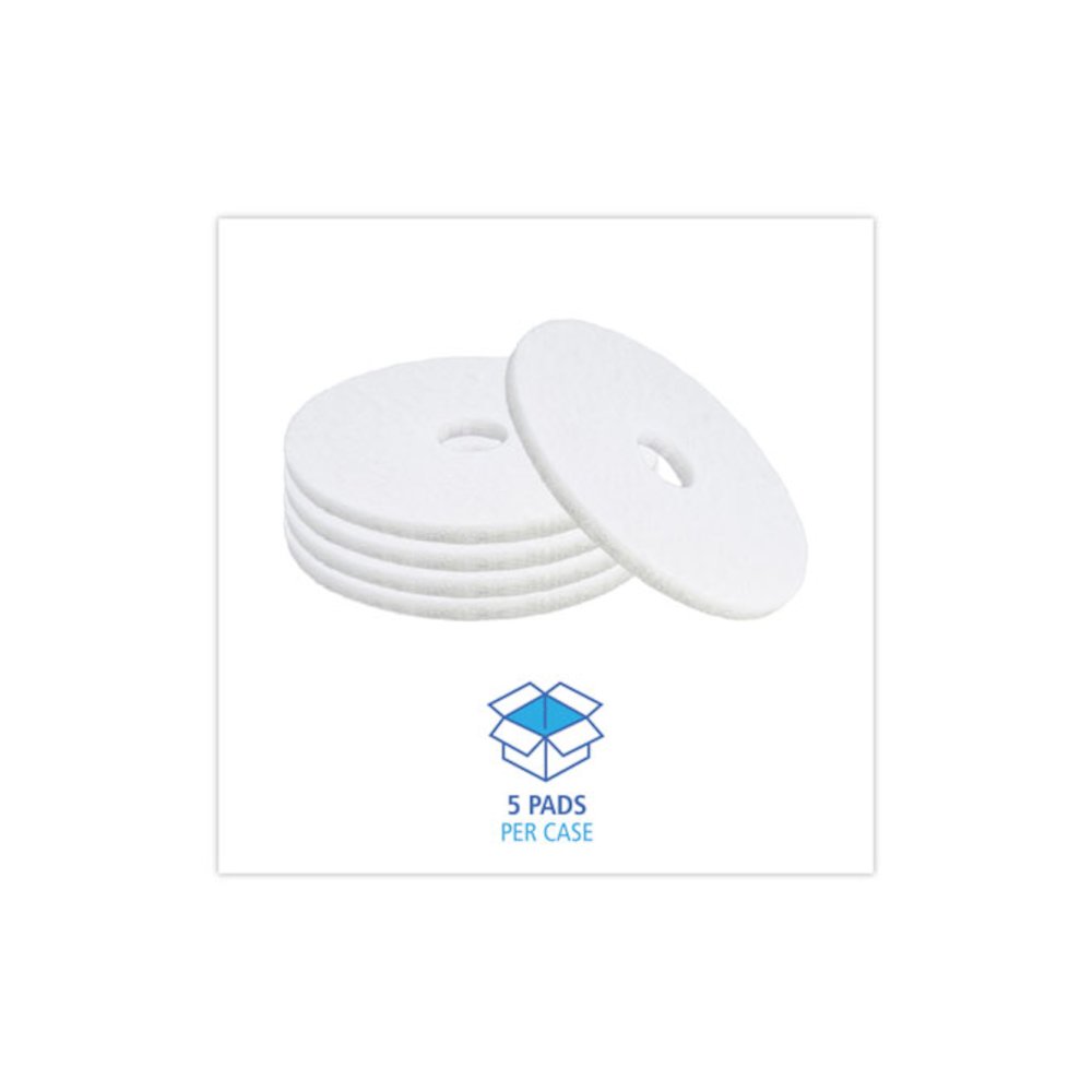 Polishing Floor Pads, 16" Diameter, White, 5/Carton. Picture 3