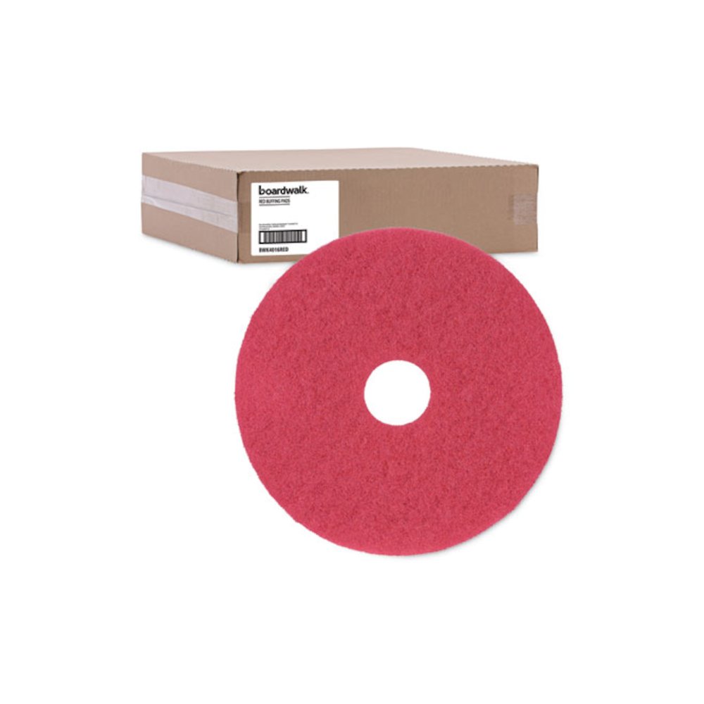 Buffing Floor Pads, 16" Diameter, Red, 5/Carton. Picture 5