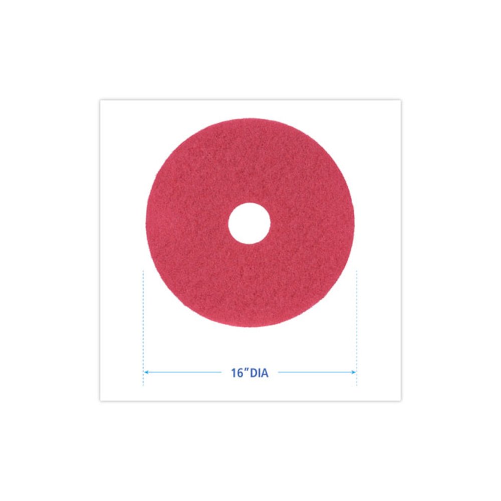 Buffing Floor Pads, 16" Diameter, Red, 5/Carton. Picture 2