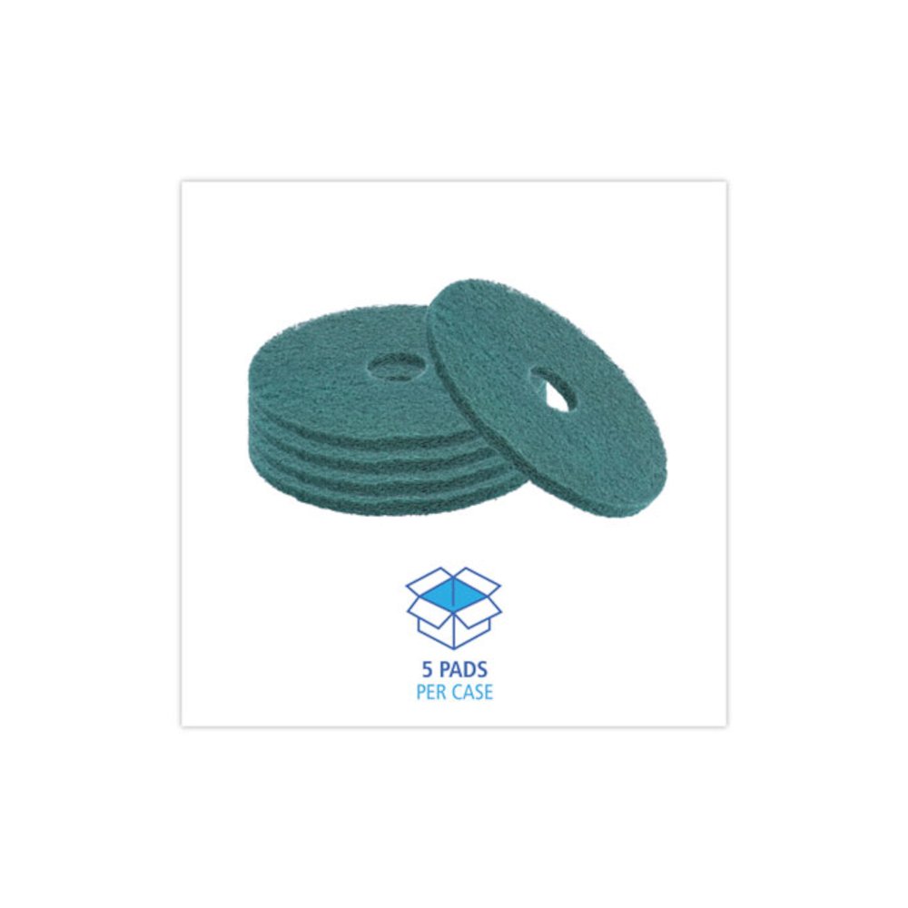 Heavy-Duty Scrubbing Floor Pads, 16" Diameter, Green, 5/Carton. Picture 3