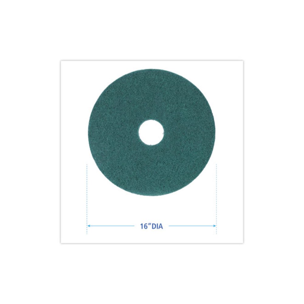 Heavy-Duty Scrubbing Floor Pads, 16" Diameter, Green, 5/Carton. Picture 2
