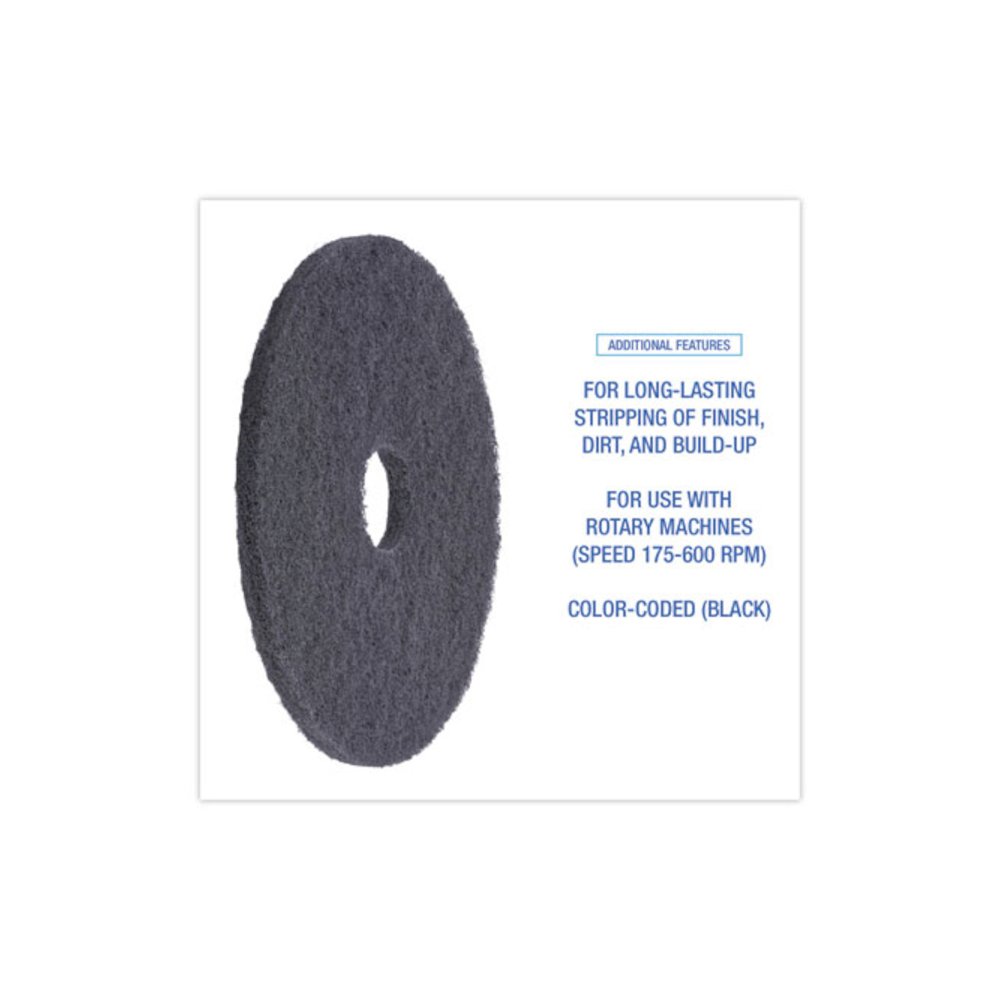 Stripping Floor Pads, 16" Diameter, Black, 5/Carton. Picture 4
