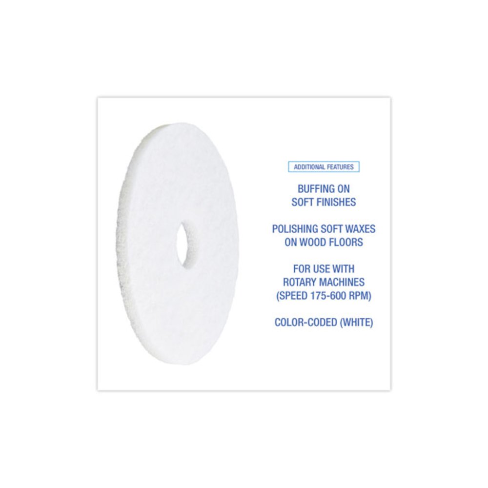 Polishing Floor Pads, 15" Diameter, White, 5/Carton. Picture 4