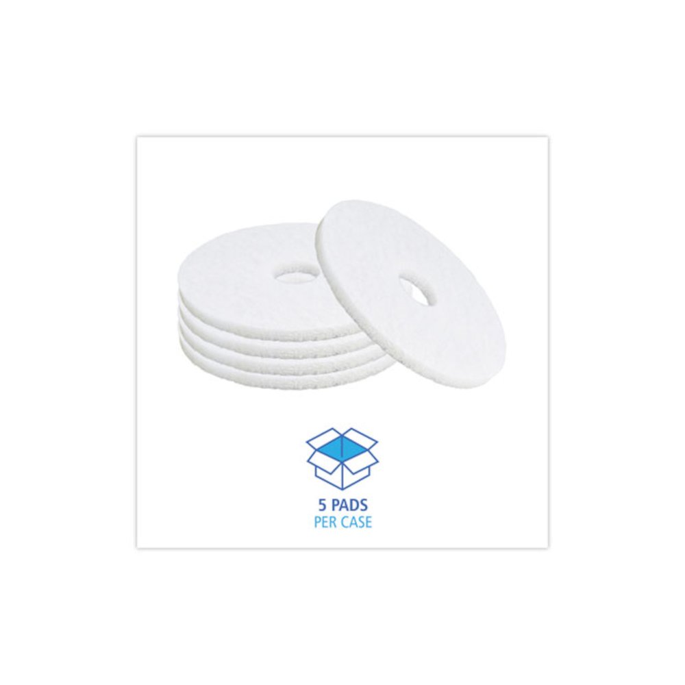 Polishing Floor Pads, 15" Diameter, White, 5/Carton. Picture 3