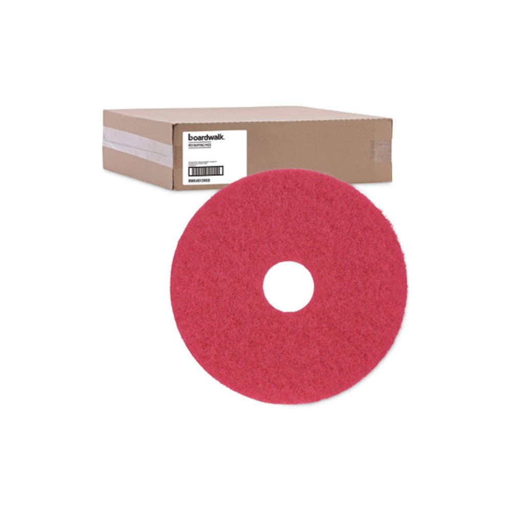 Buffing Floor Pads, 15" Diameter, Red, 5/Carton. Picture 5
