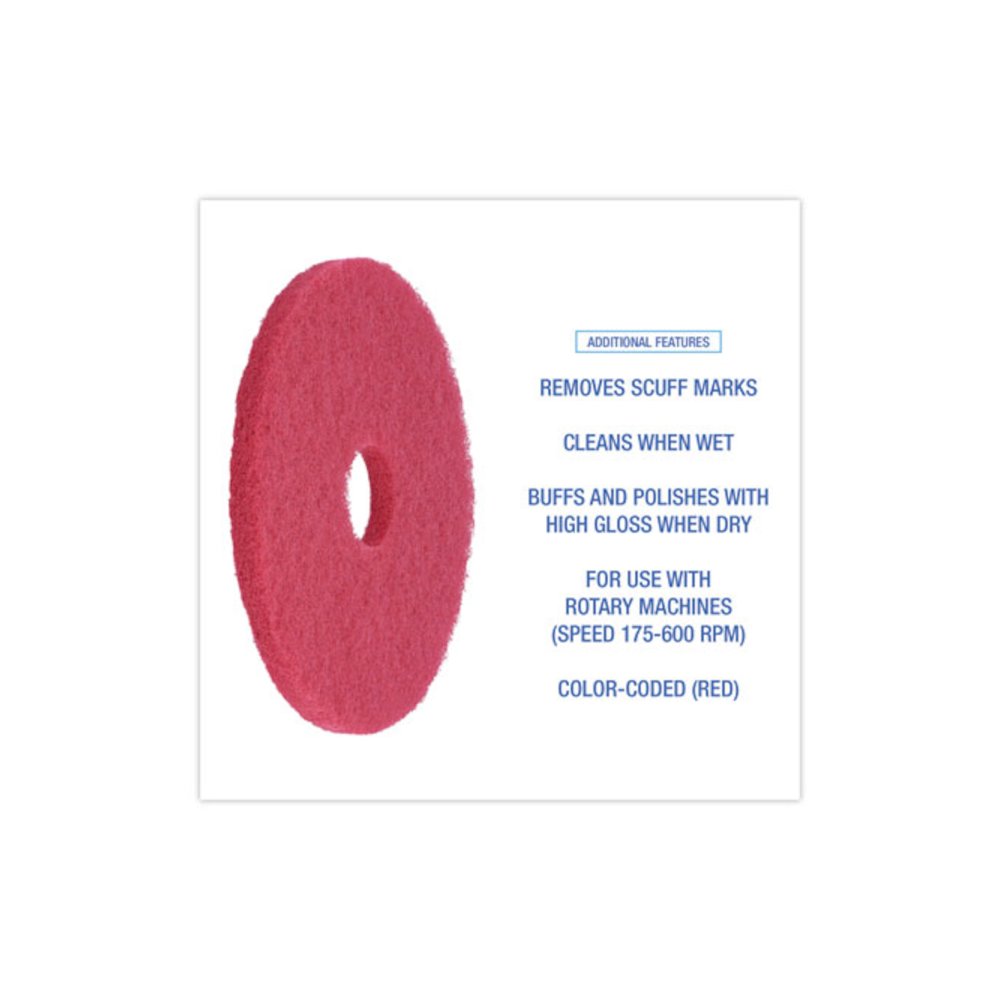 Buffing Floor Pads, 15" Diameter, Red, 5/Carton. Picture 4