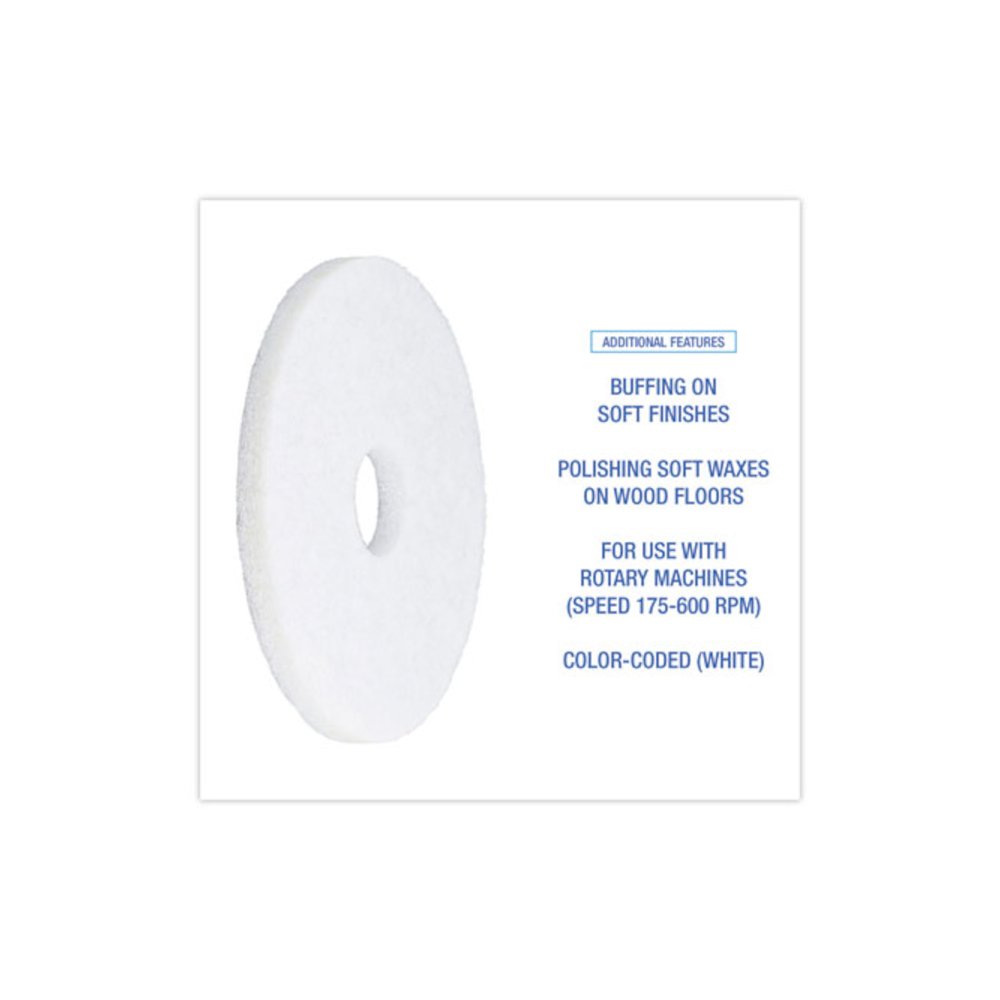 Polishing Floor Pads, 14" Diameter, White, 5/Carton. Picture 4
