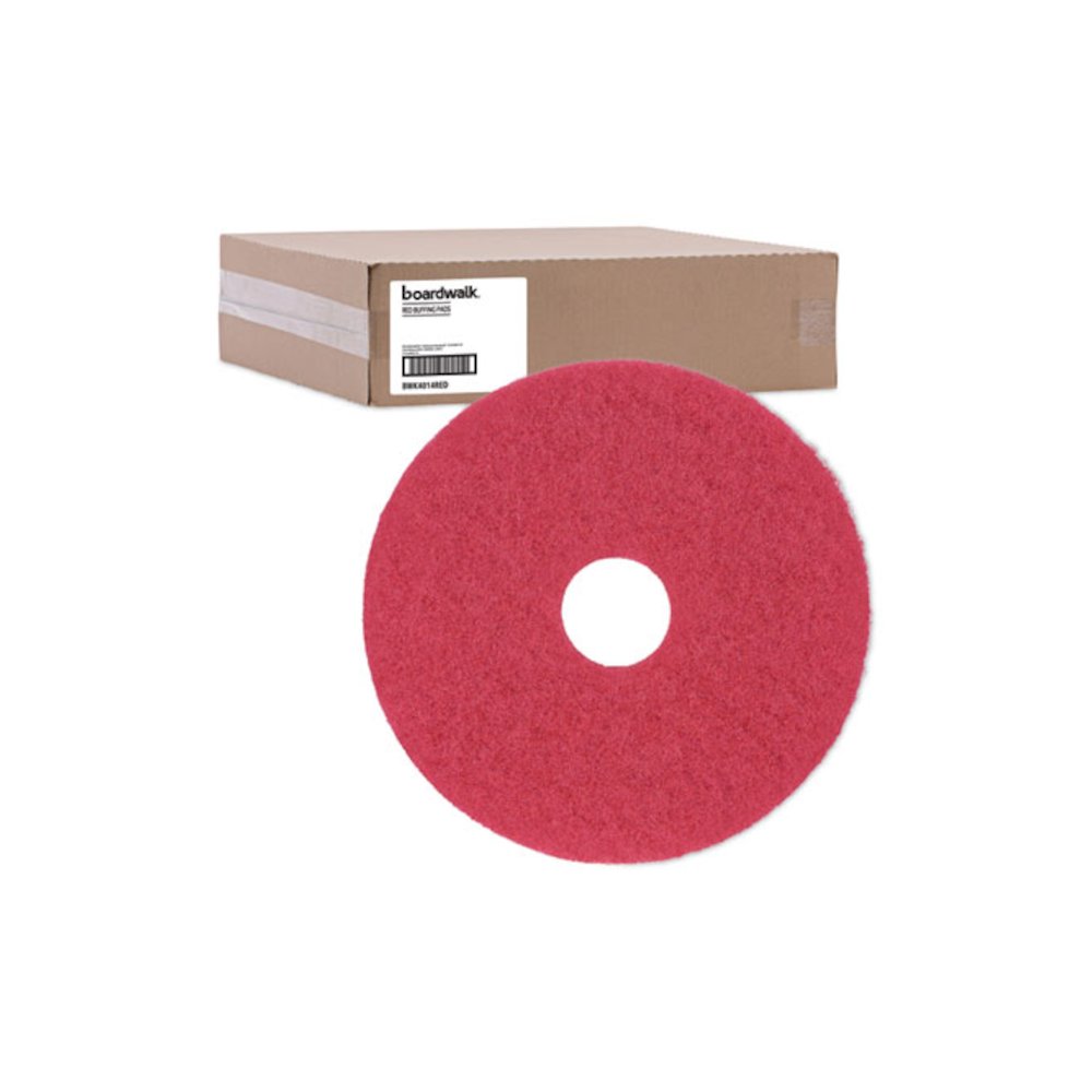 Buffing Floor Pads, 14" Diameter, Red, 5/Carton. Picture 5