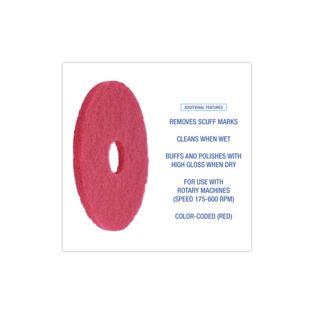 Buffing Floor Pads, 14" Diameter, Red, 5/Carton. Picture 4