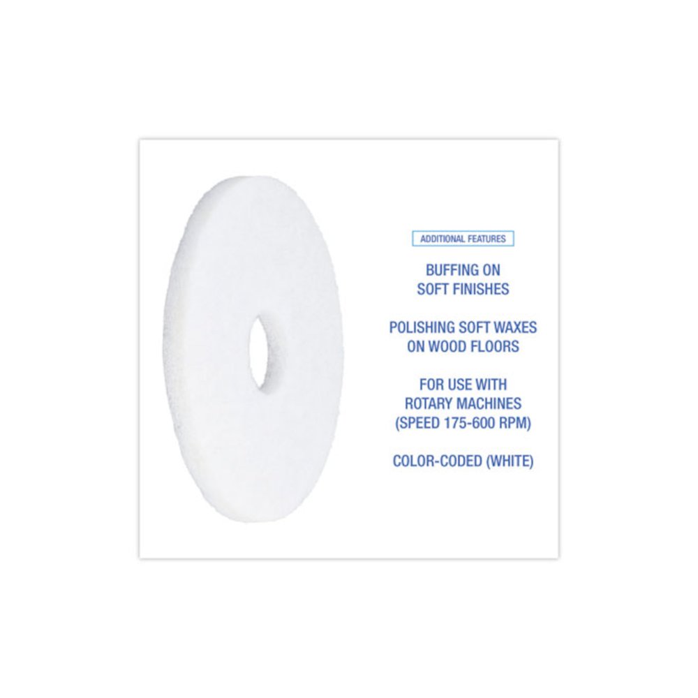 Polishing Floor Pads, 13" Diameter, White, 5/Carton. Picture 4