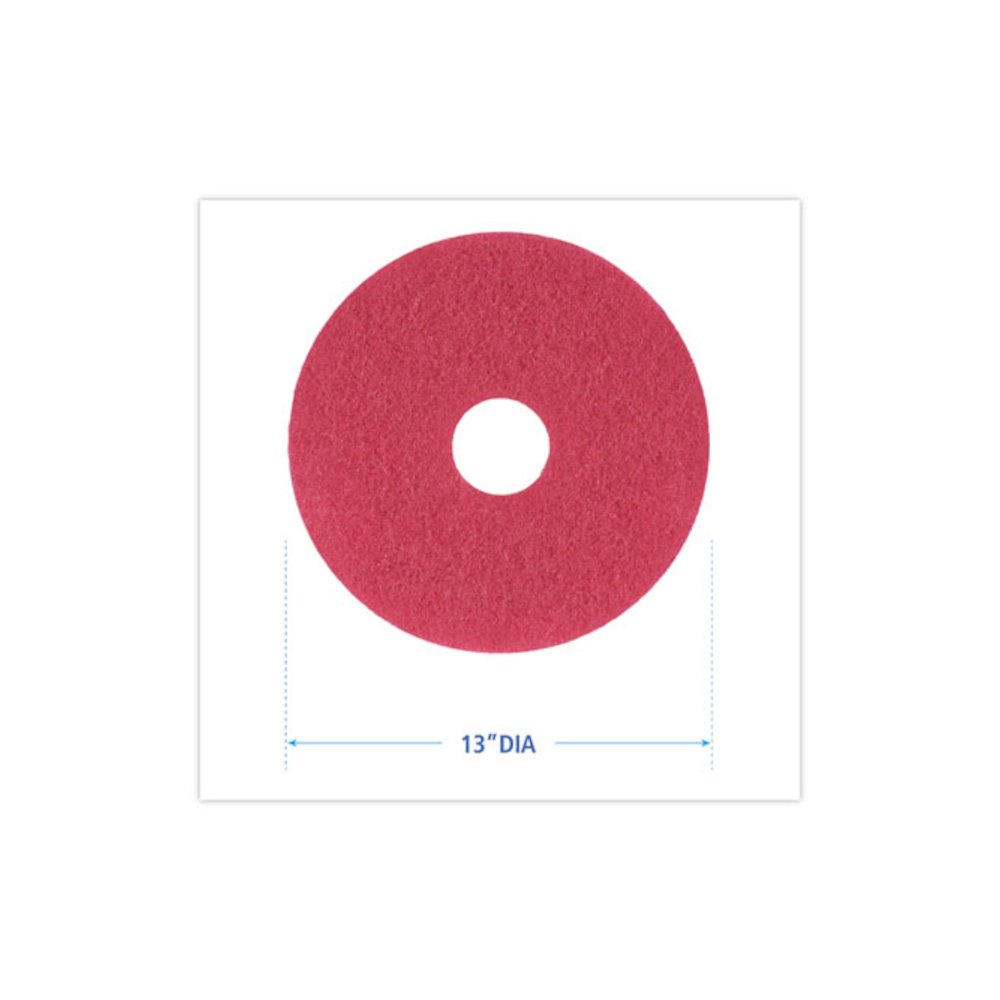 Buffing Floor Pads, 13" Diameter, Red, 5/Carton. Picture 2