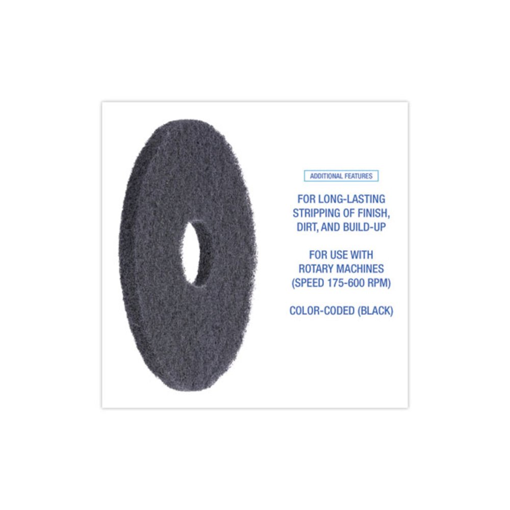 Stripping Floor Pads, 13" Diameter, Black, 5/Carton. Picture 4