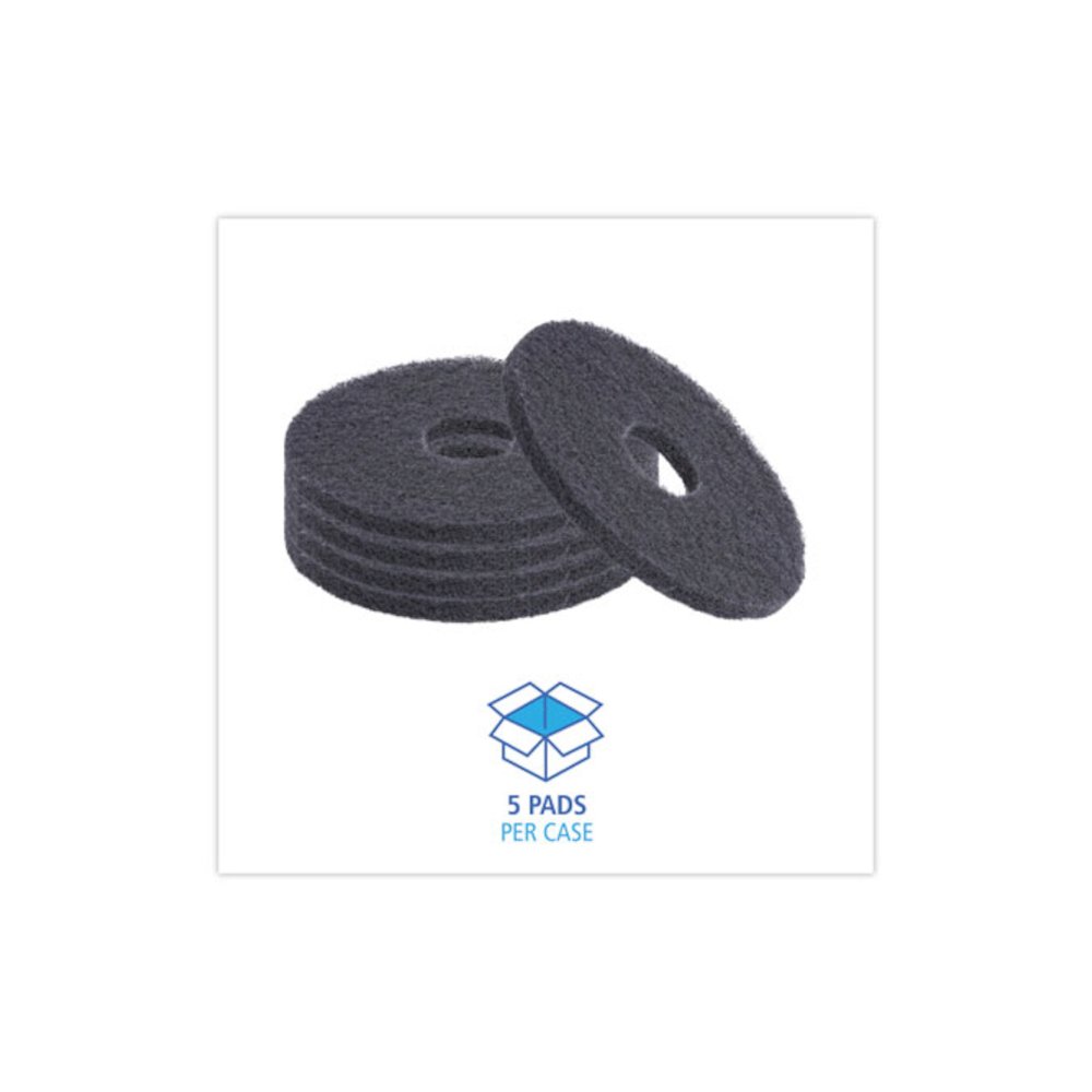 Stripping Floor Pads, 13" Diameter, Black, 5/Carton. Picture 3