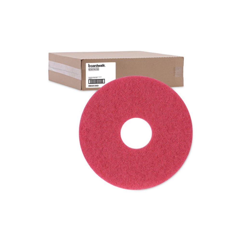 Buffing Floor Pads, 12" Diameter, Red, 5/Carton. Picture 5